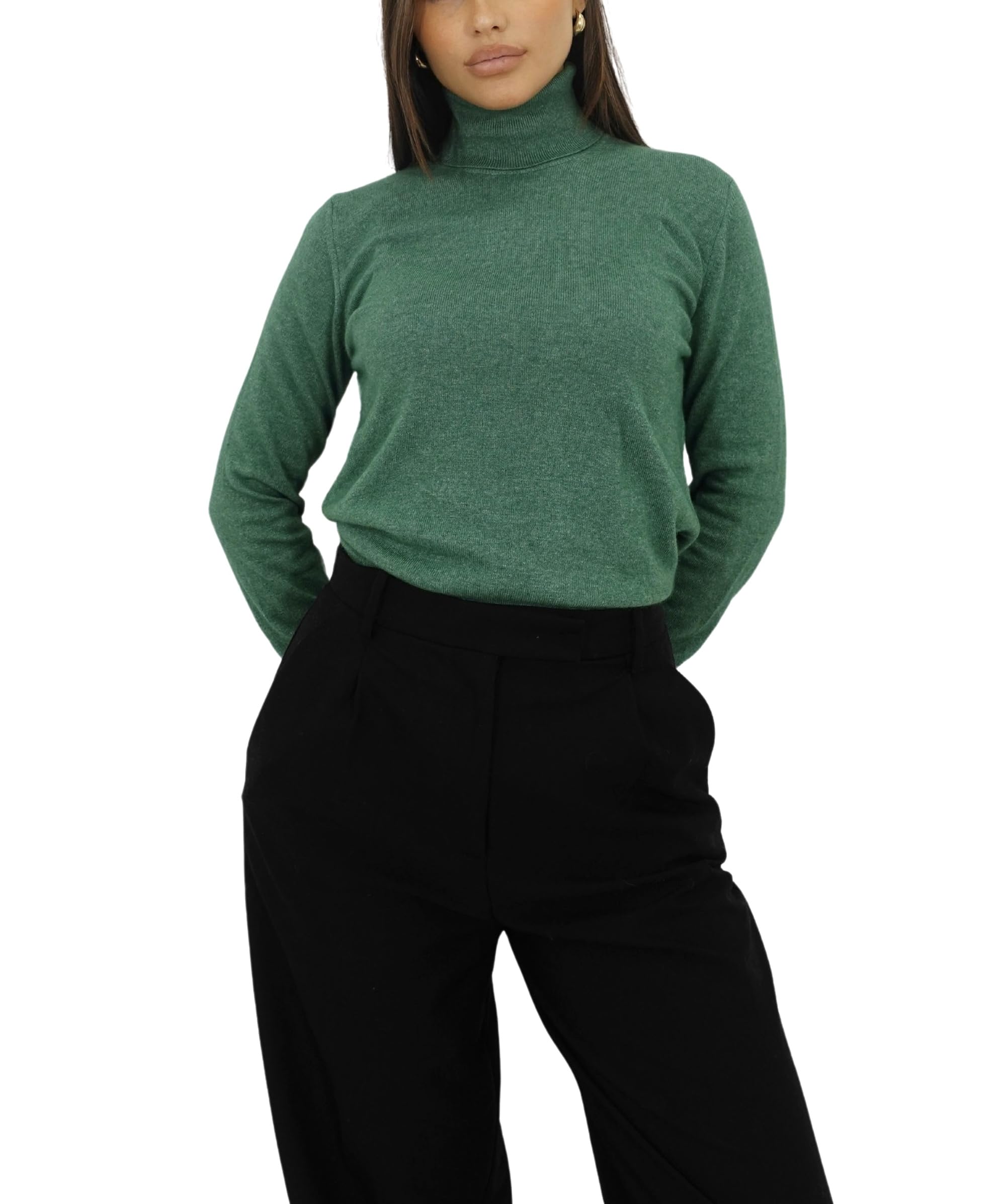 Win's Women's Heather Green Wool And Cashmere Turtleneck Sweater, Made In Italy, M