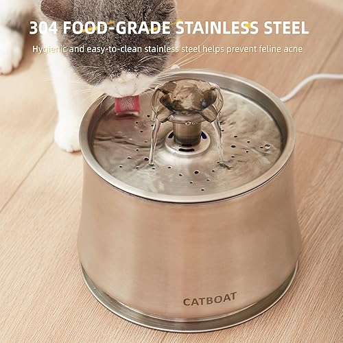 Miniatura 3 de Fuente de agua de acero inoxidable para gatos de 84 onzas  2.5 L para gatos en el interior, fuente de agua para gatos con filtro y bomba ultra