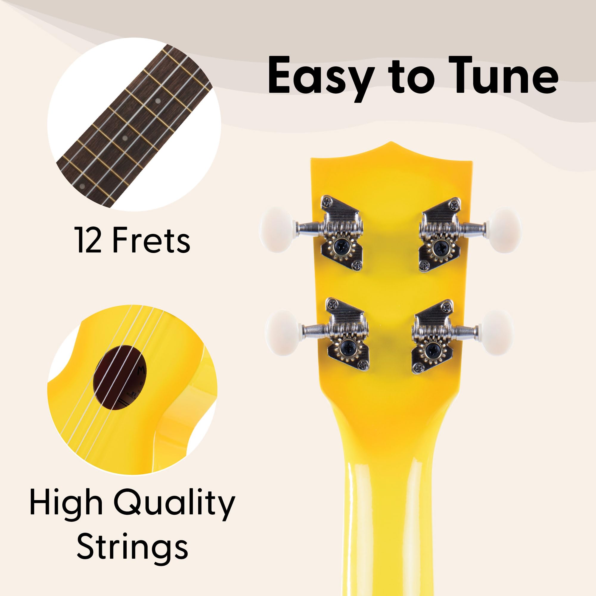 Kala Brand Music Co. Makala Dolphin, 4-String Ukulele, Right, Yellow Burst, Soprano Fun Design, Aquila Strings, & Durable Build - Image 5