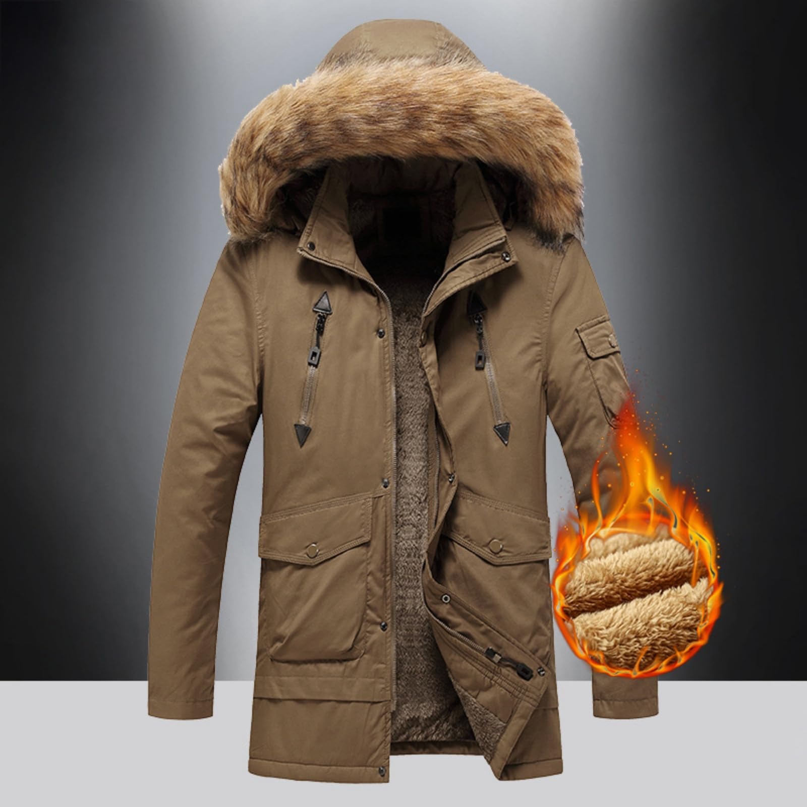 Chaqueta de trabajo para hombre de lona pesada lavada con forro Sherpa de corte informal, abrigo de lluvia escalada ropa de senderismo a prueba de viento para trabajo, ciclismo caza