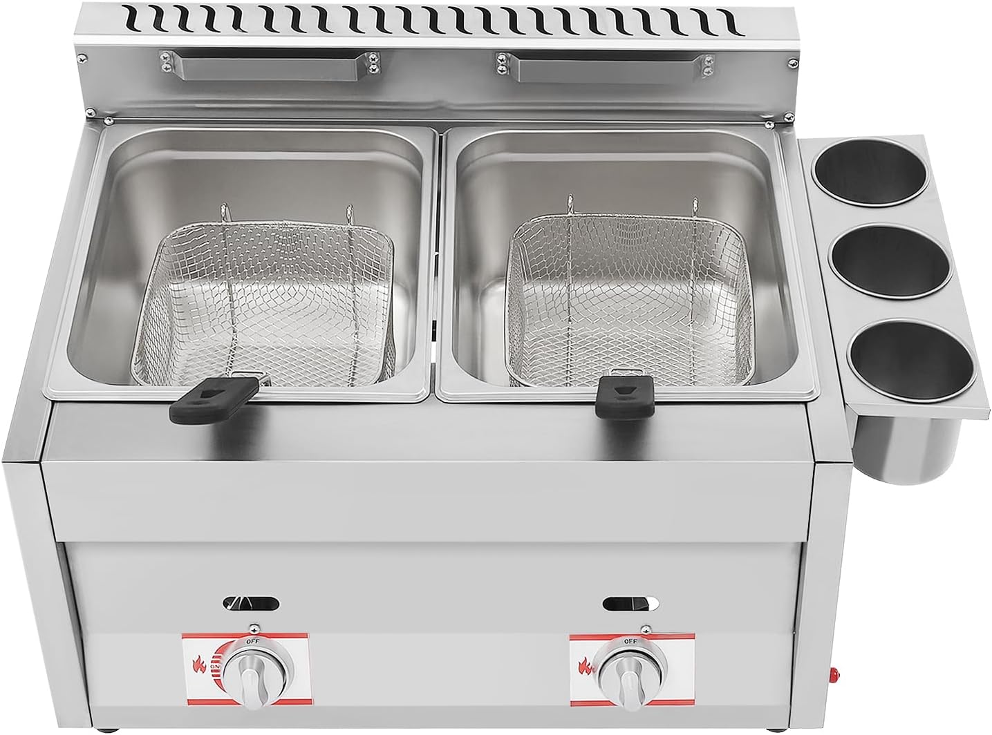 Commercial Double Tank Gas Deep Fryer, 2x 6.3QT Stainless Steel Fryers with Adjustable Flame, Basket, Lid, for Restaurants, Food Trucks, Fast Food