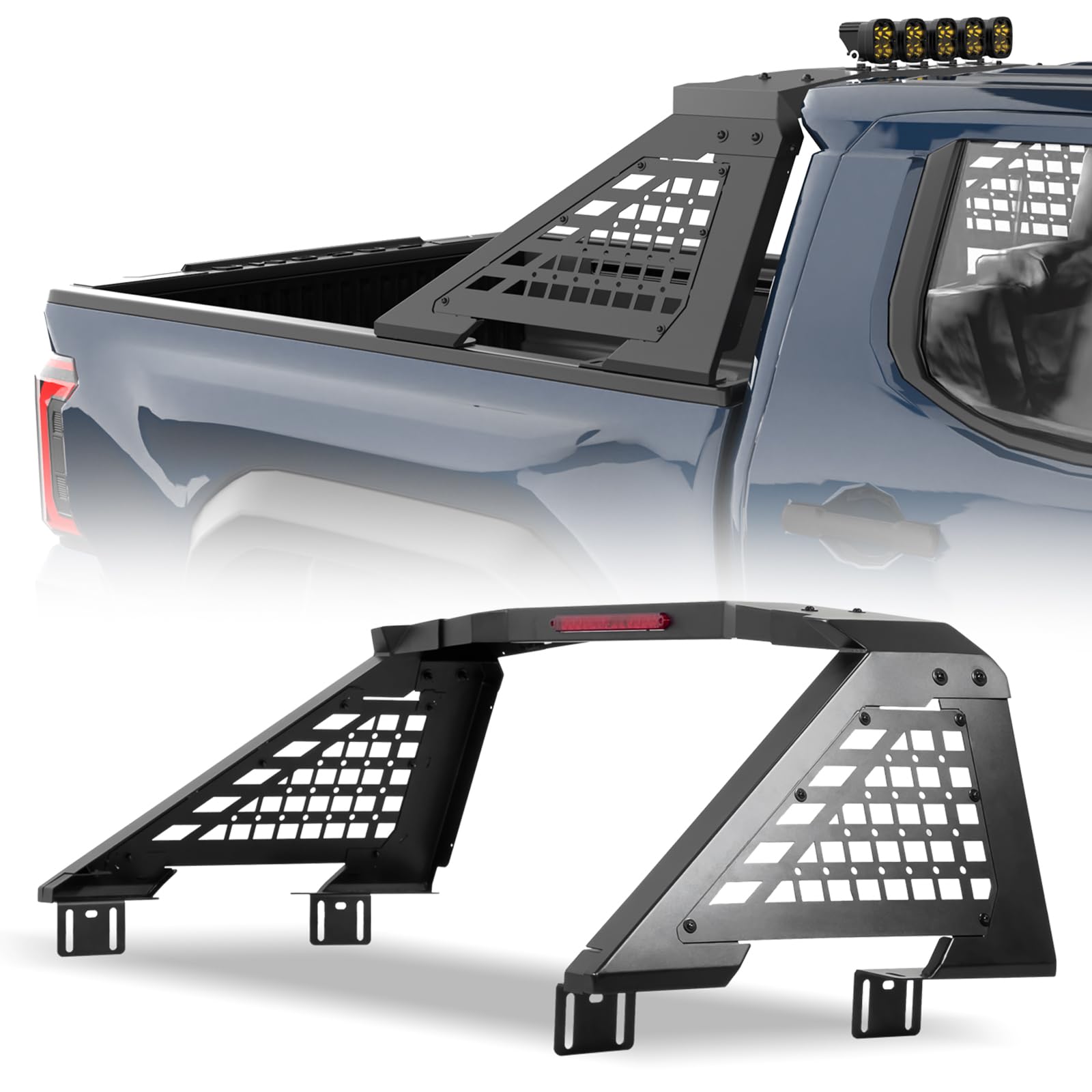 Adjustable Roll Bar Full Size Compatible with Truck - F-Series /F150/Ranger/Tremor/Lighting, Ram 1500 TRX Series, Silverado 1500, Gmc Sierra 1500, Tundra,Titan Xd | No Drilling Installation