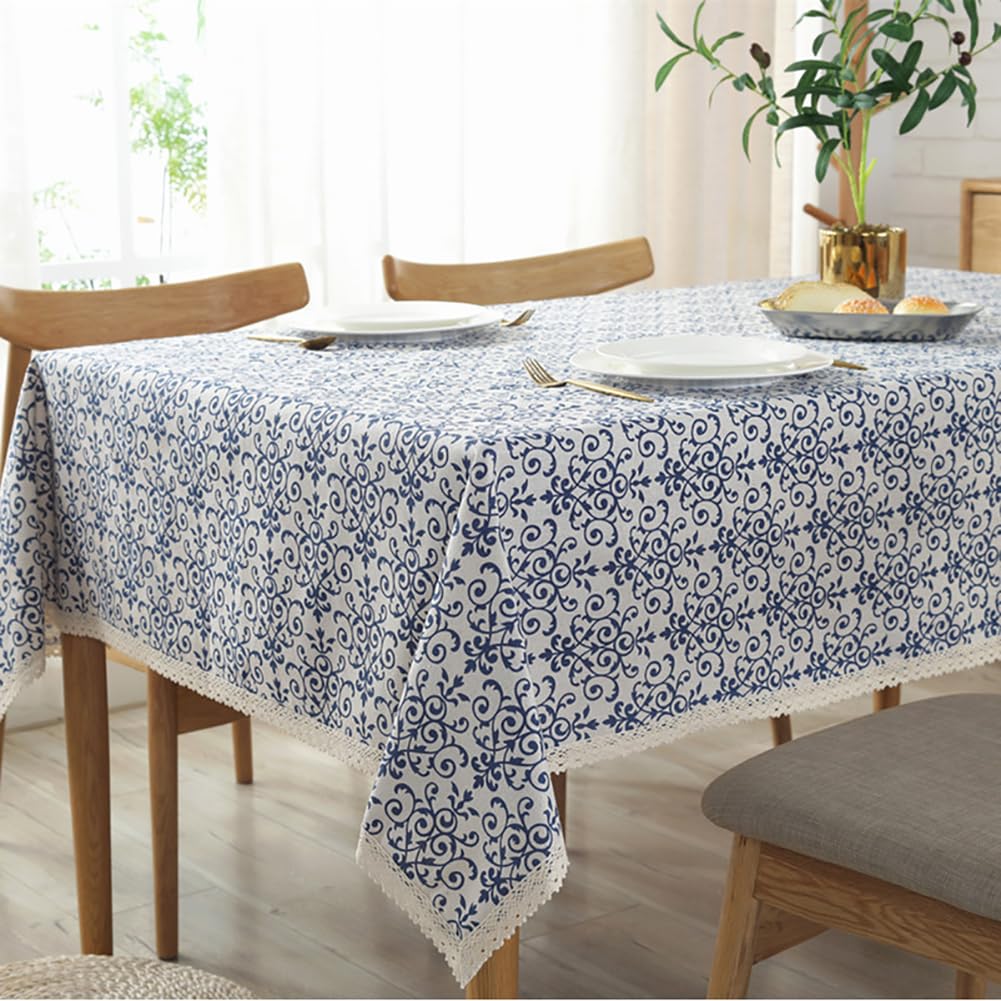 Novetec Tablecloth Rectangular Linen Look Stripe Tassel Tablecloth Wipe Clean Oil Resistant Stain Resistant Easy Care For Indoor Outdoor Garden Dining Room Party And Celebrations