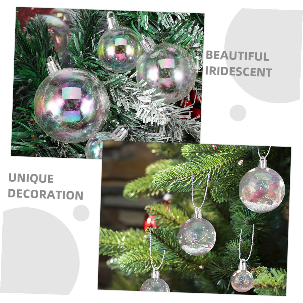 Cabilock 40 Piezas Bolas de Navidad Transparente Rellenables Esferas Plásticas Iridiscentes para Árbol de Navidad Decoración Versátil para Bodas Cumpleaños y Fiestas Seguras y Resistentes