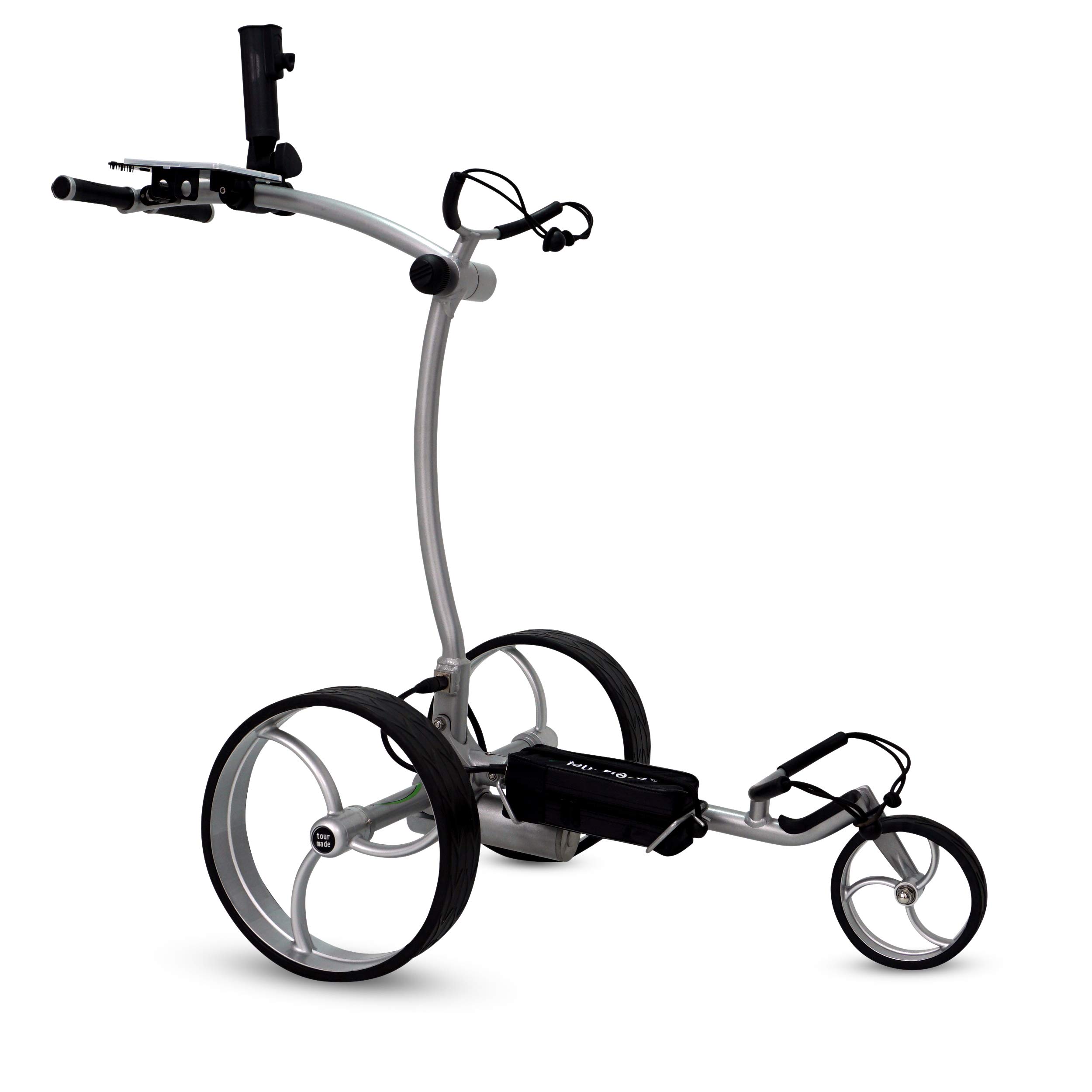 tour-made RT-610S - Trolley da golf elettrico con batteria al litio e freno a motore, modello 2021, qualità dal rivenditore tedesco argento-argento.