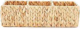 Americanflat Natural Rectangular Woven Water Hyacinth Storage Basket - Hand-Woven - Toilet Topper Baskets - Home Organizer Basket - Water Hyacinth Material - Use on Bathroom Vanity, Countertop
