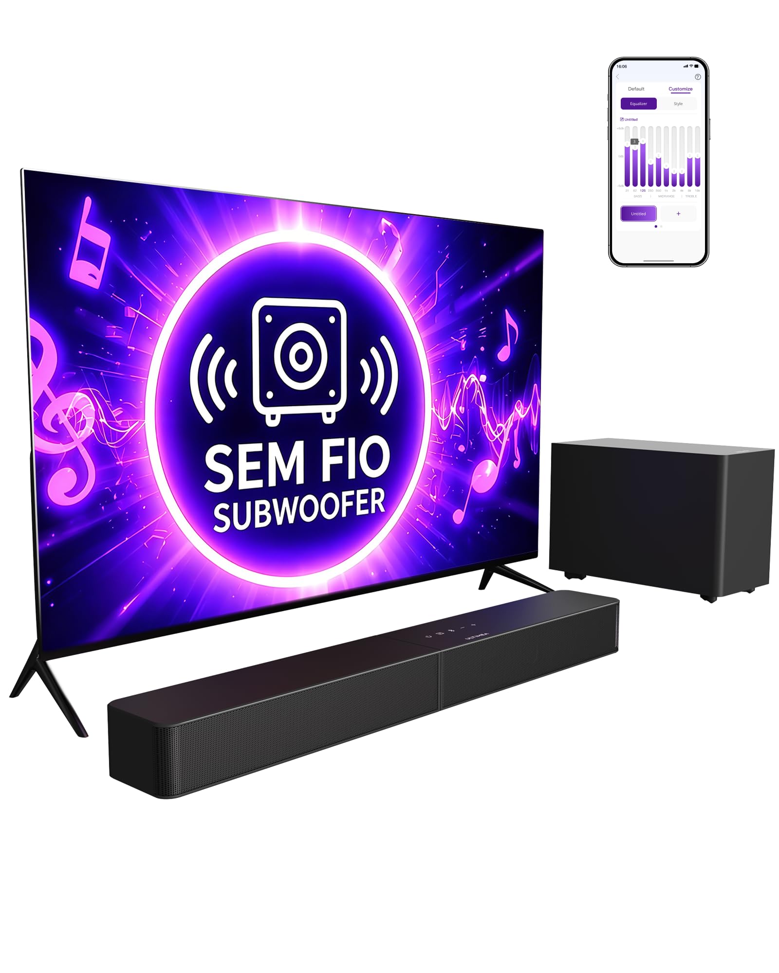 ULTIMEA Barra de Sonido 2.1 con Subwoofer Inalámbrico, Control por App, VoiceMX y BassMX, 240W Potencia Máxima para Smart TV, Graves Ajustables, HDMI, Óptico, Bluetooth 6.0, Poseidon M30(Modelo 2026)