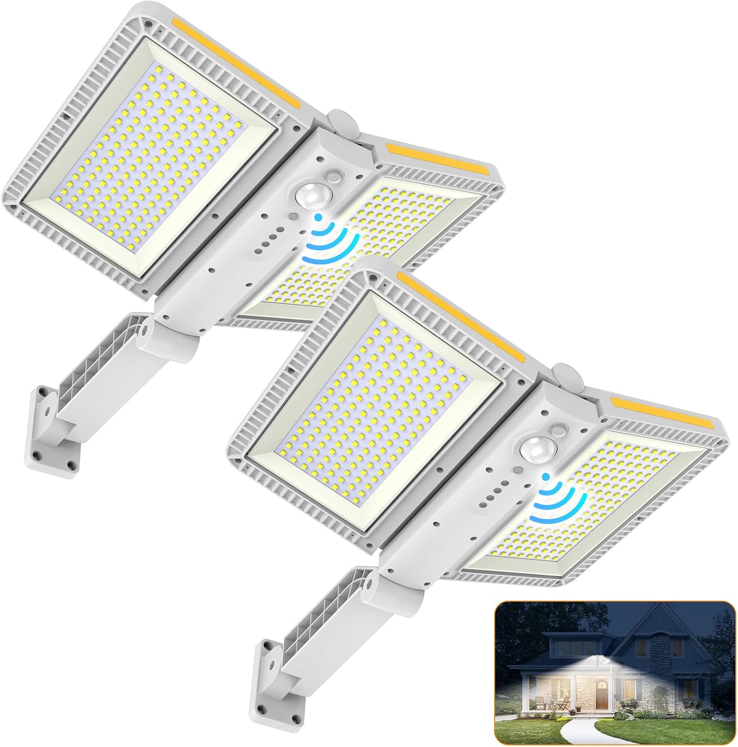 ropelux Solar Outdoor Lights, 6000LM Motion Sensor Outdoor Lights Double Big Solar Panels, IP65 Waterproof and 5 Modes, 218LEDs High Brightness Wider Illuminated Area Flood Lights for Street