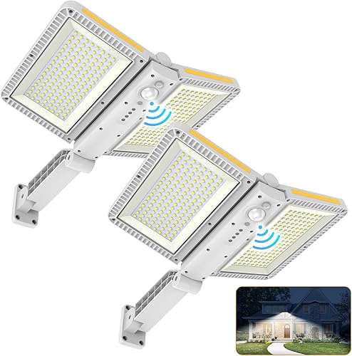 Miniatura 8 de Ropelux Luces solares para exteriores, sensor de movimiento para exteriores, paneles solares dobles grandes de 82 pies cuadrados, impermeable IP65 y