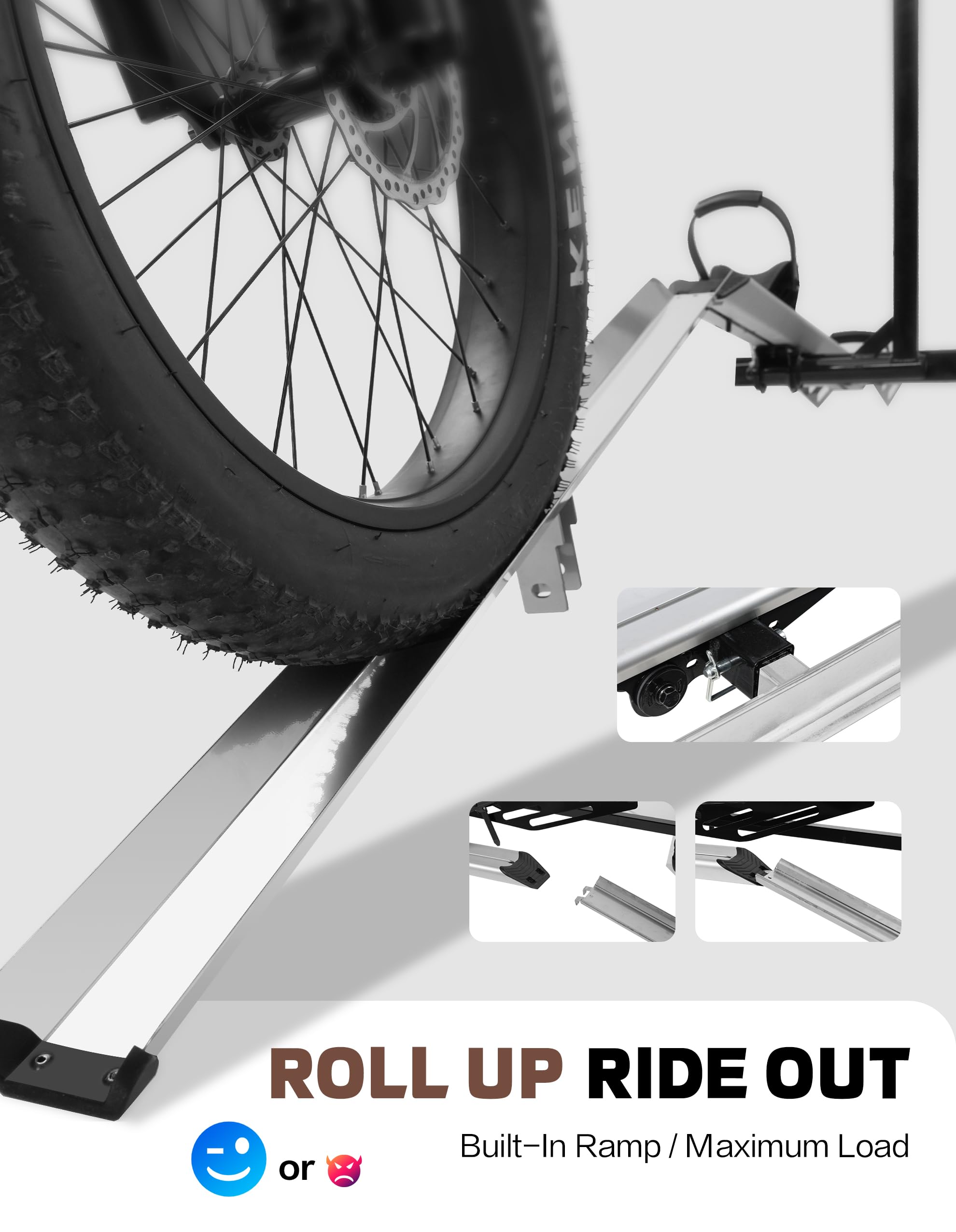 Hitch Mount Single Bike Rack with Ramp for Electric Bike, 100 lbs. Capacity Bike Carrier for Truck, Trailer, RV, SUV