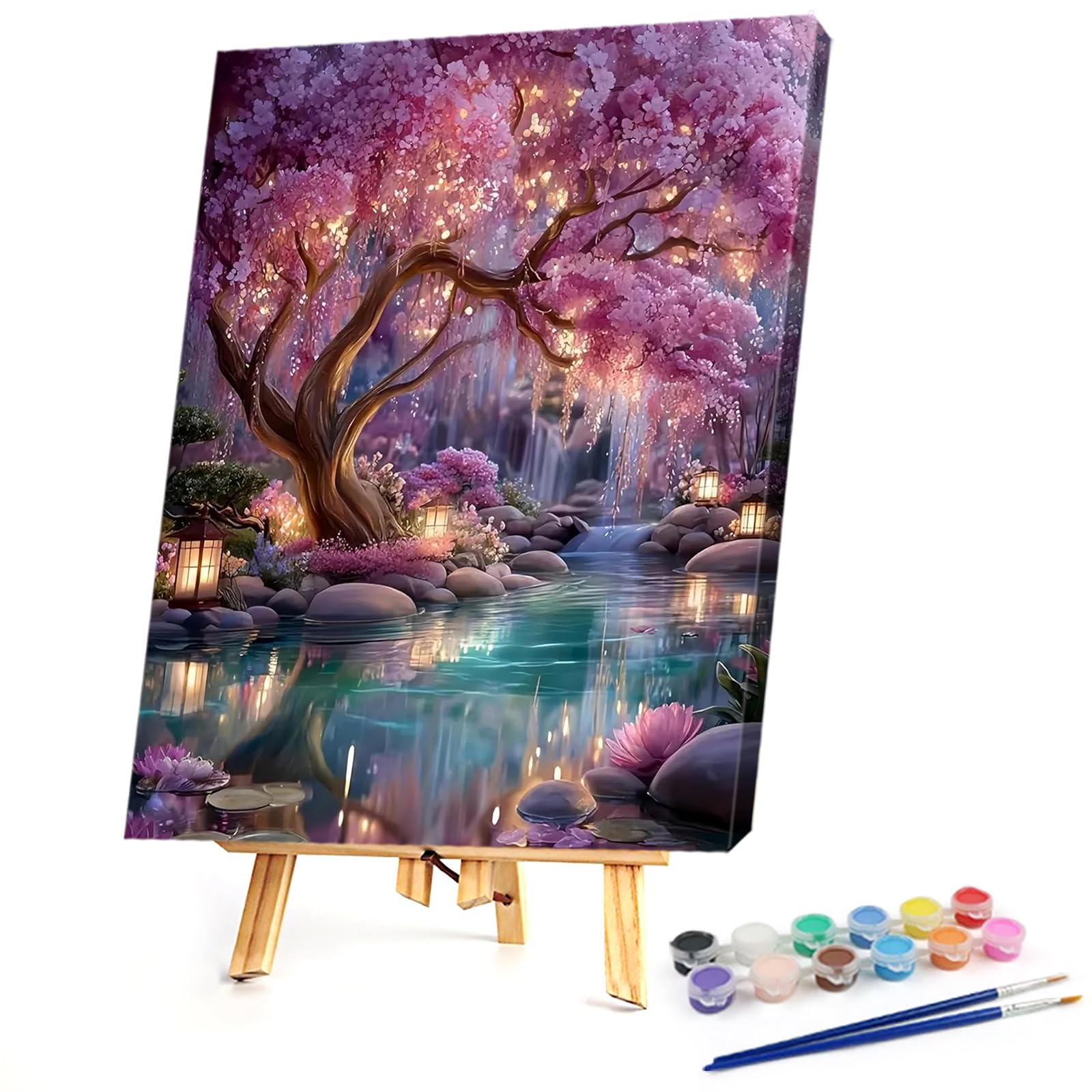 DIY Paint by Numbers Kit Adults Landscape 12x16 Inch Frameless(Cherry