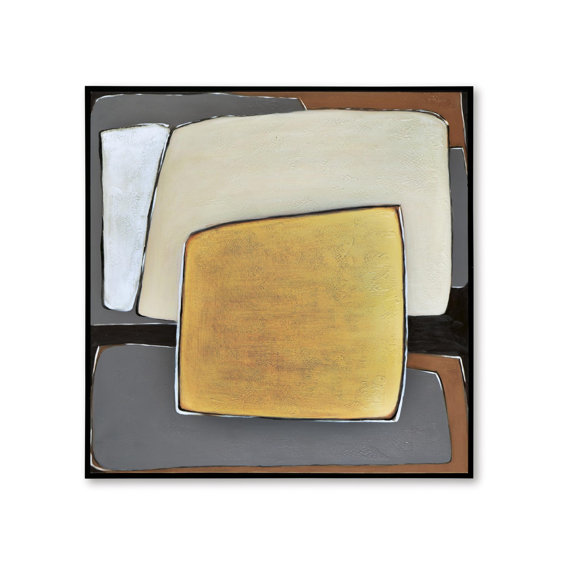 Photo 1 of Signature Design by Ashley Actman Contemporary Square Abstract Framed Hand-painted Wall Art 48 x 48 Inches, Beige & Light Brown