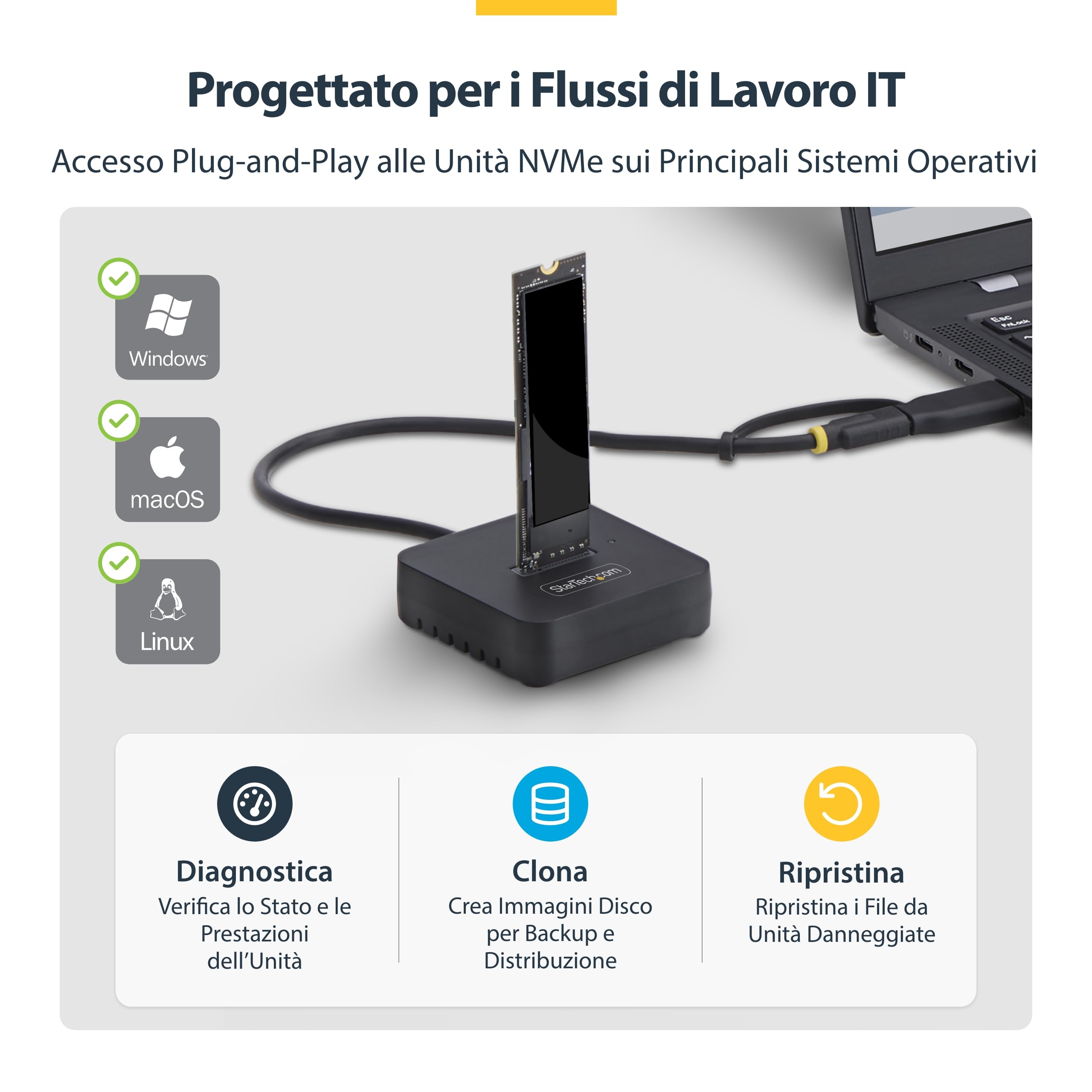 StarTech Dock USB-C/USB-A a SSD M.2 NVMe, 10Gbps, Senza Attrezzi