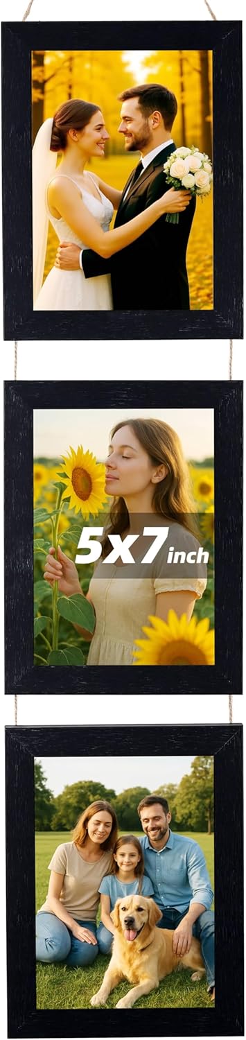 2 Pcs 4x6 Black Picture Frames Collage with 6 Openings Wall Decor Hanging Photo Holder Frame for Wall Rustic Engineered Wood 4 x 6 Collage Picture Frames Wooden Photo Frame Wall Mount Set of 2