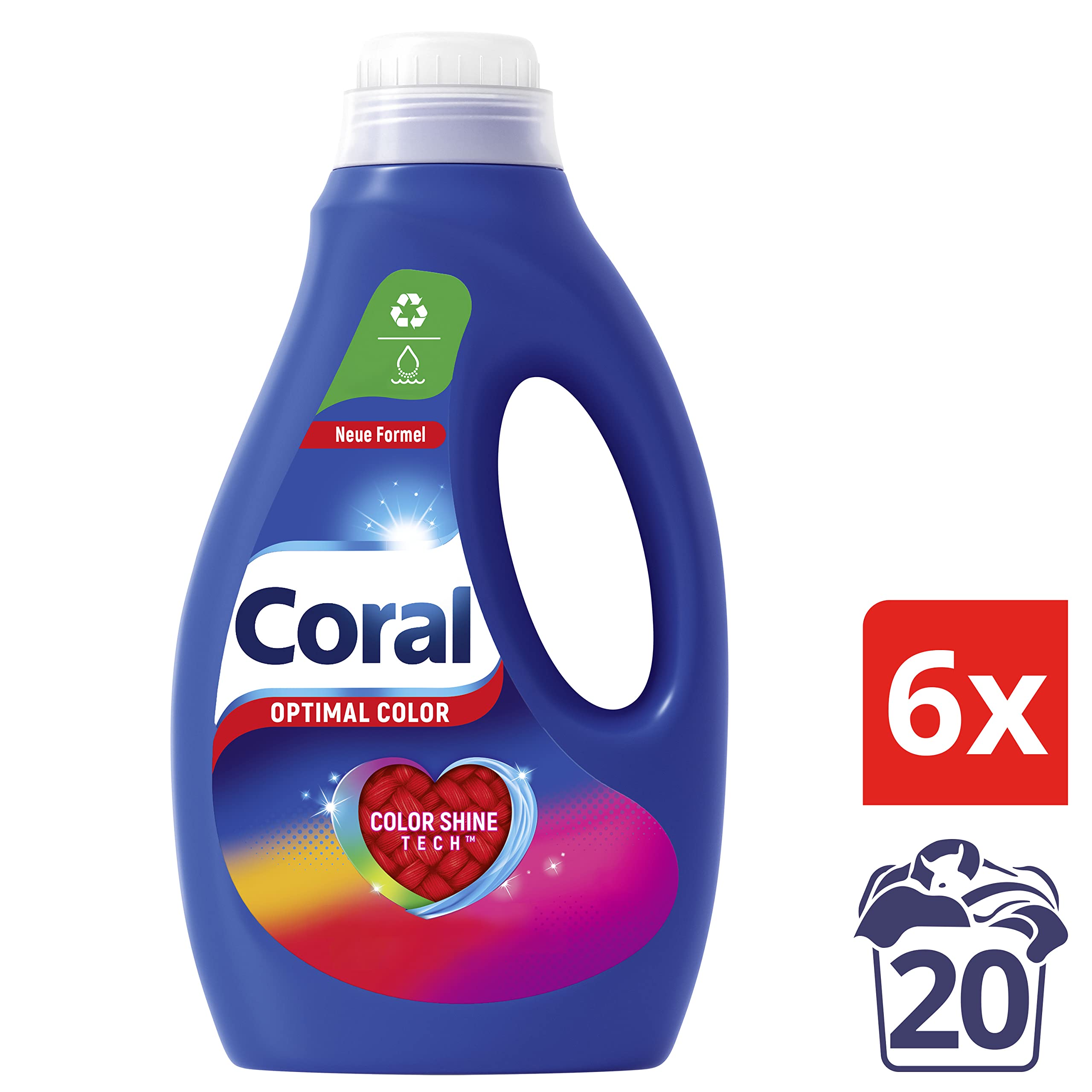 Coral Flüssigwaschmittel Optimal Color für bunte Wäsche 6 x 20 WL (6 x 1L), 6000 ml