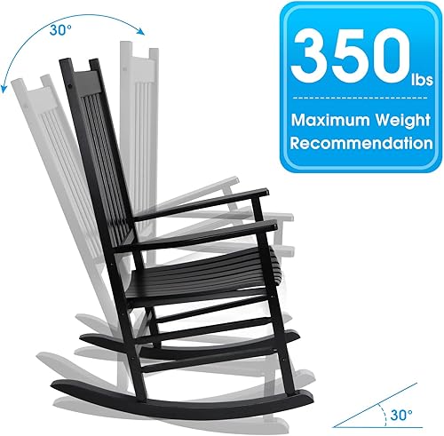 Miniatura 6 de Mecedora de patio, mecedora para exteriores, mecedora de madera para porche, mecedora de madera para adultos para jardín, césped, balcón, patio