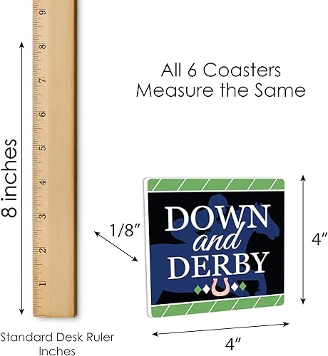 Miniatura 6 de Big Dot of Happiness Kentucky Horse Derby - Divertidas decoraciones de fiesta de carreras de caballos - Posavasos para bebidas - Juego de 6