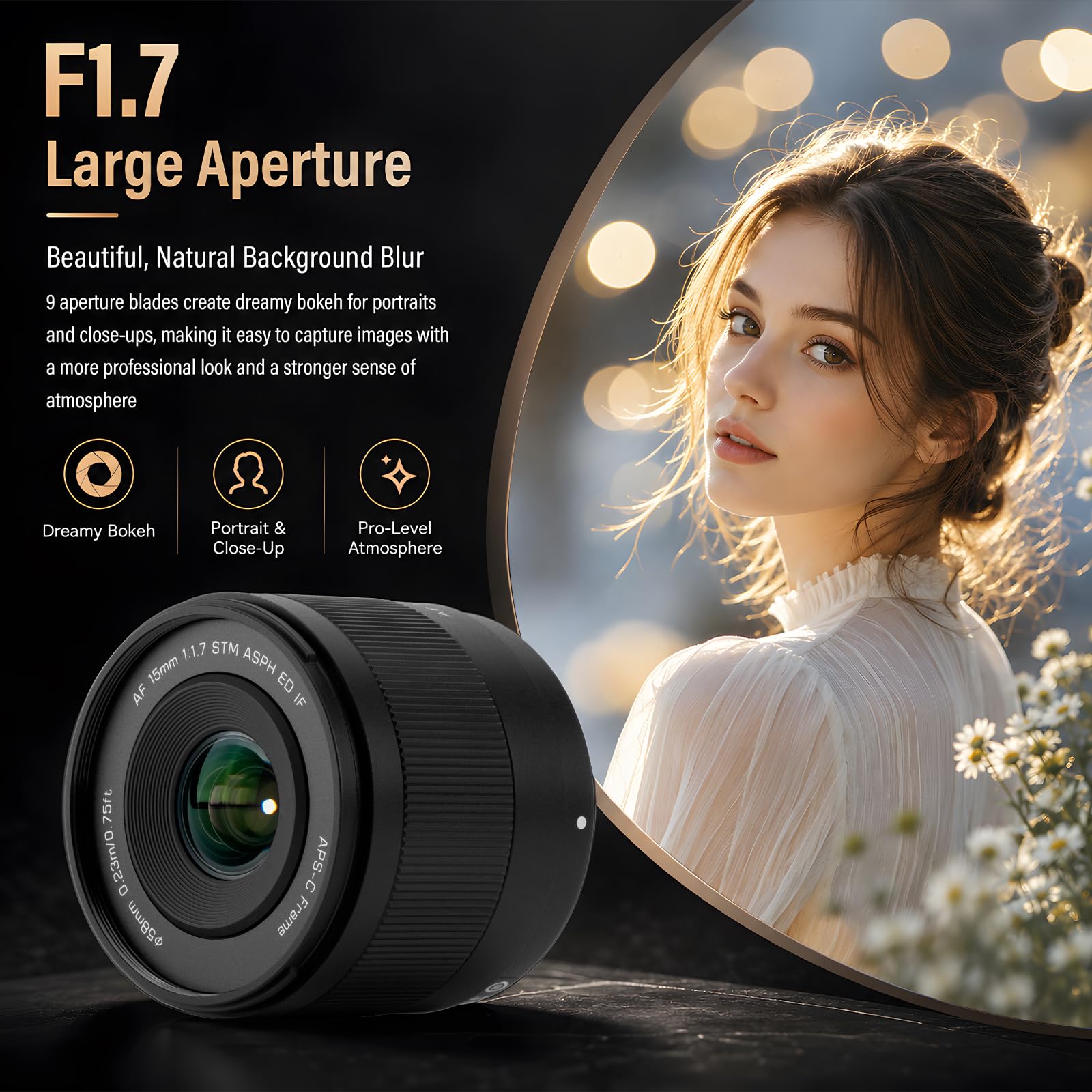 VILTROX 15mm F1.7 Objectif Automatique Appareils Photo Monture E Sony Lens Grand Angle Grande Ouverture STM Compatible Appareils Photo APS-C Sony A5000 A5100 A6000 A6100 A6300 A6400 A6500
