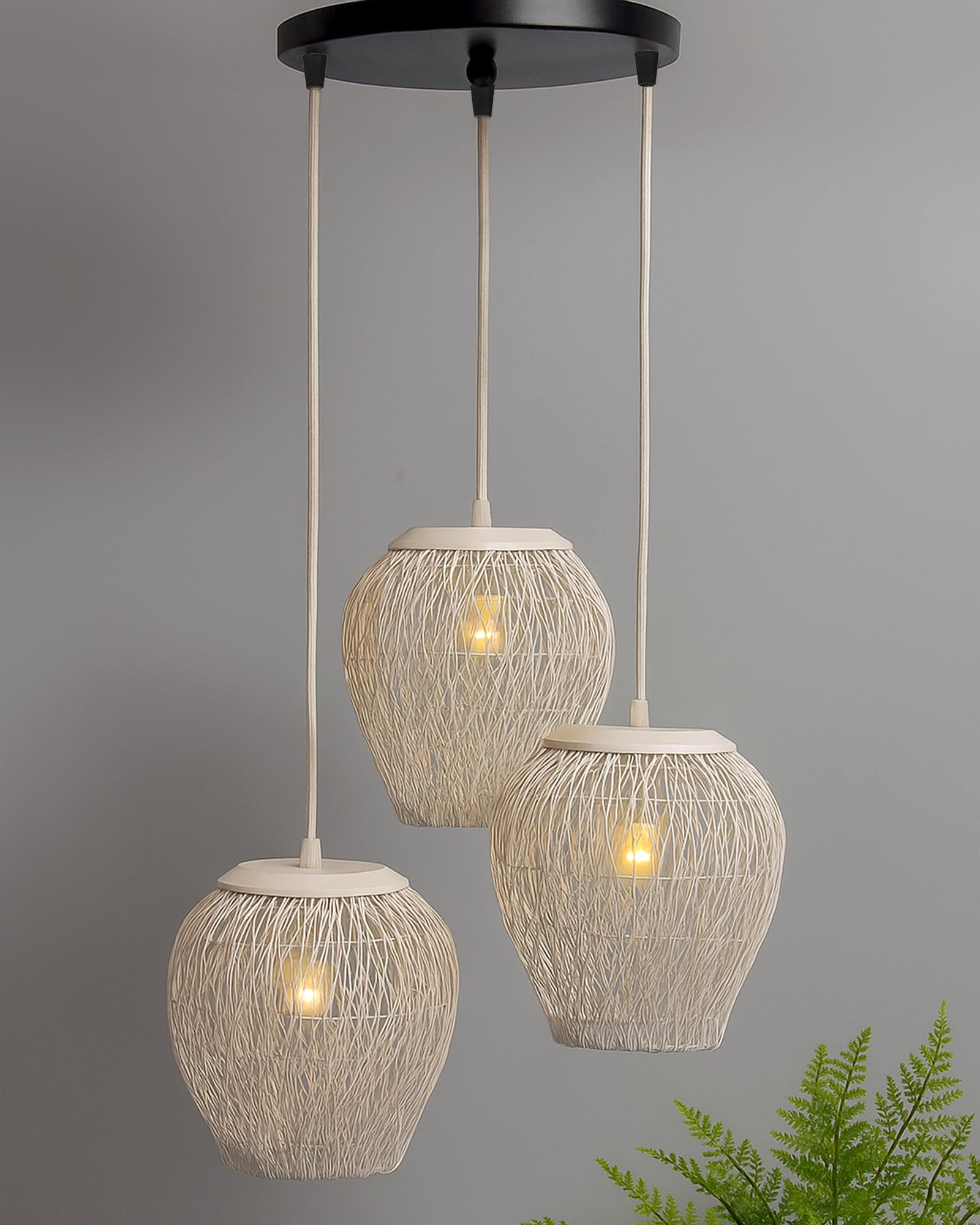 Homesake Handcrafted Pendant Light - 3-Light Cluster Chandelier, Woven Wire Design, Warm White Wire Mesh, Boho Chic, Rustic, Farmhouse, Living Room, Dining Room, Bedroom, Modern Home Decor Lighting