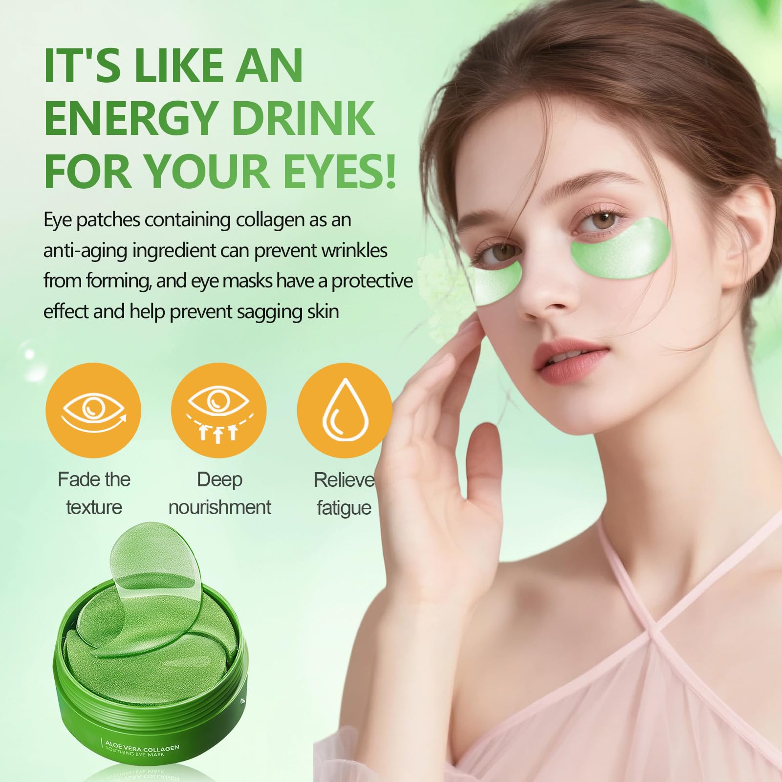 60 Pièces Aloe Patch Yeux, Patch yeux Acide hyaluronique Collagène, Eye Mask pour éclaircir et l'hydratation, Réduit les Cernes,Poches,Pattes d'Oie et Rides