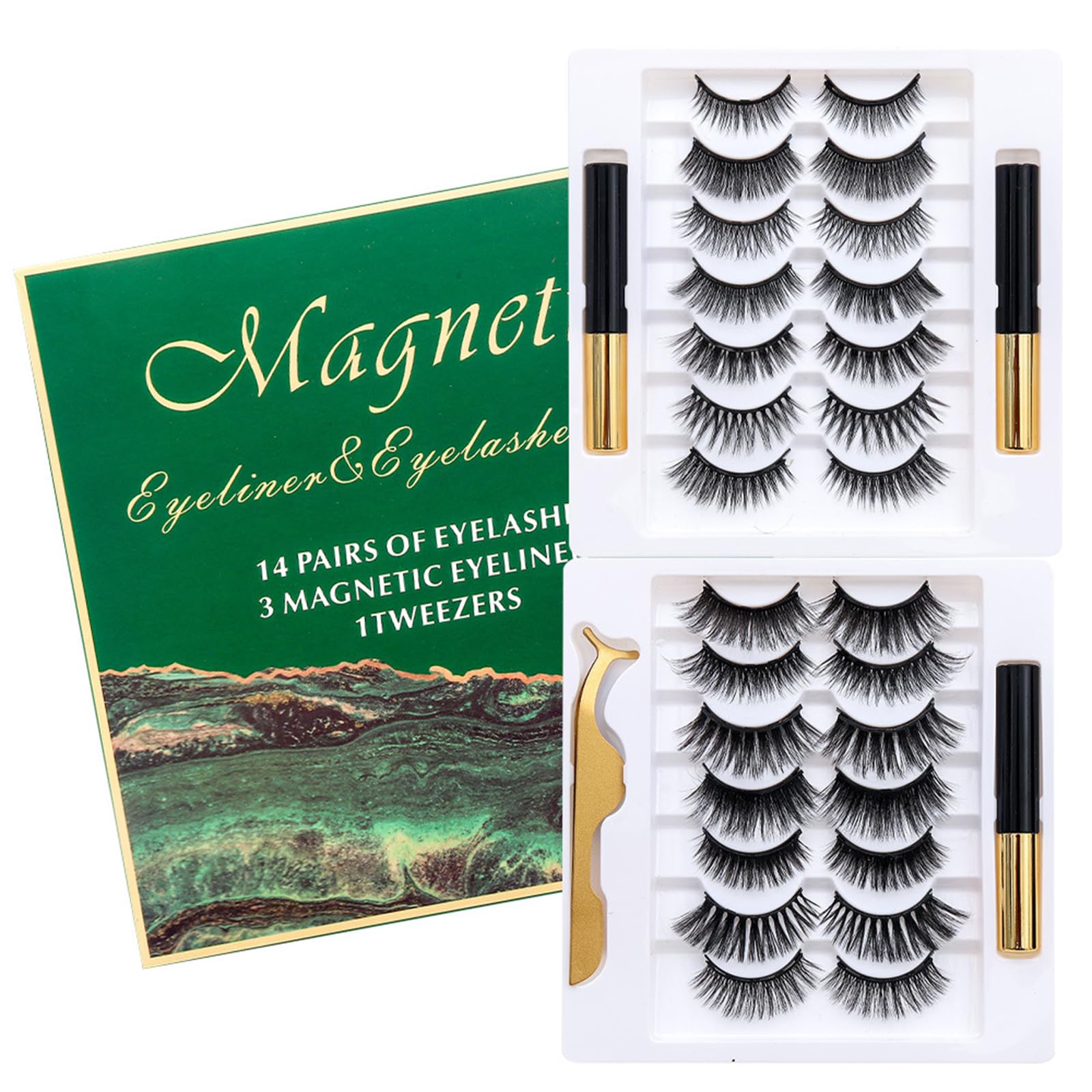 Joyeee Ciglia Finte Magnetiche, 14 paia di ciglia finte riutilizzabili, kit di ciglia individuali in cluster dall'aspetto naturale 3D con applicatore, senza colla, kit di estensione ciglia fai da te