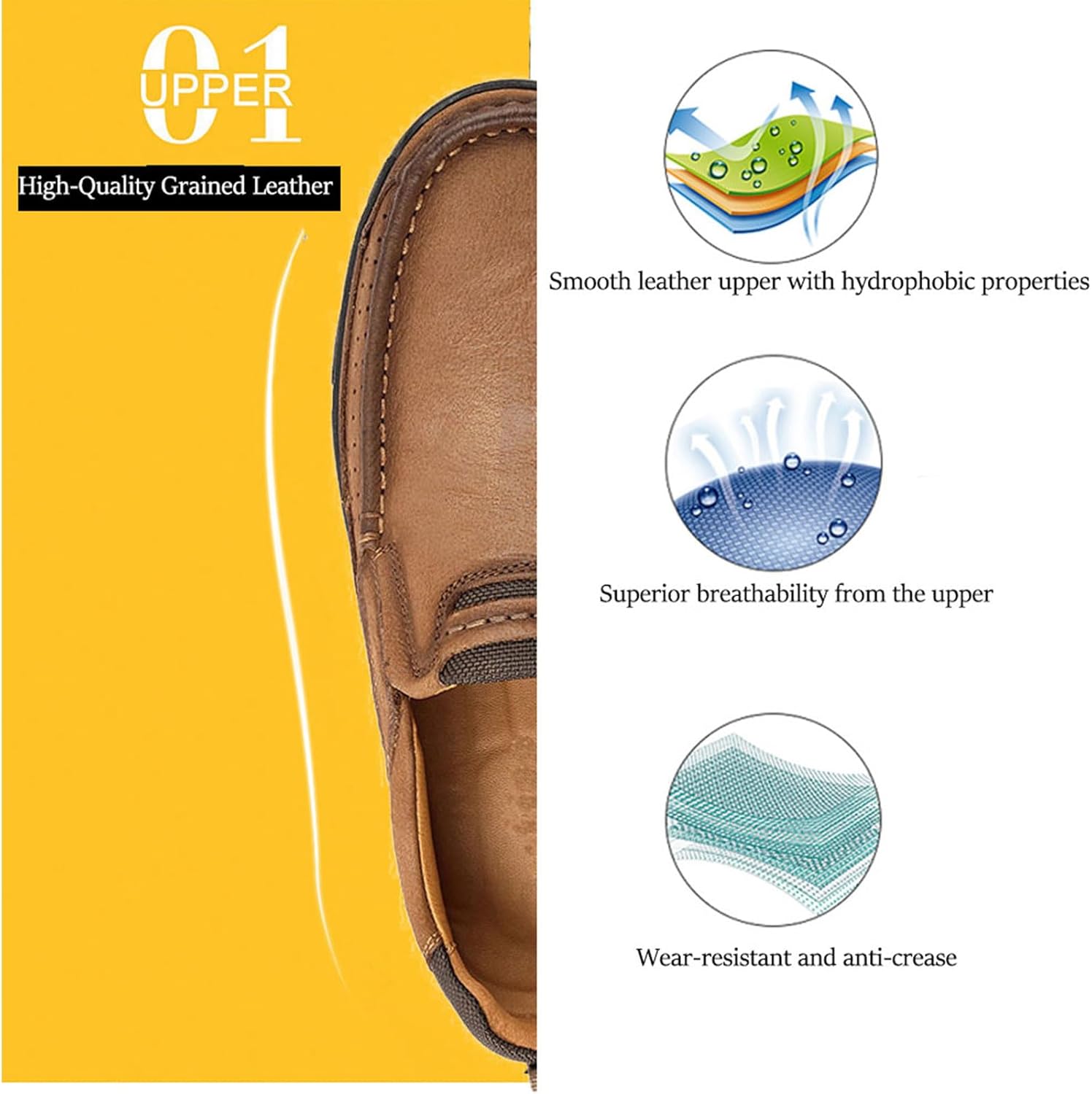 Venshine Mens Walking Shoes Leather Lightweight Breathable Casual Slip On Loafers - Image 5