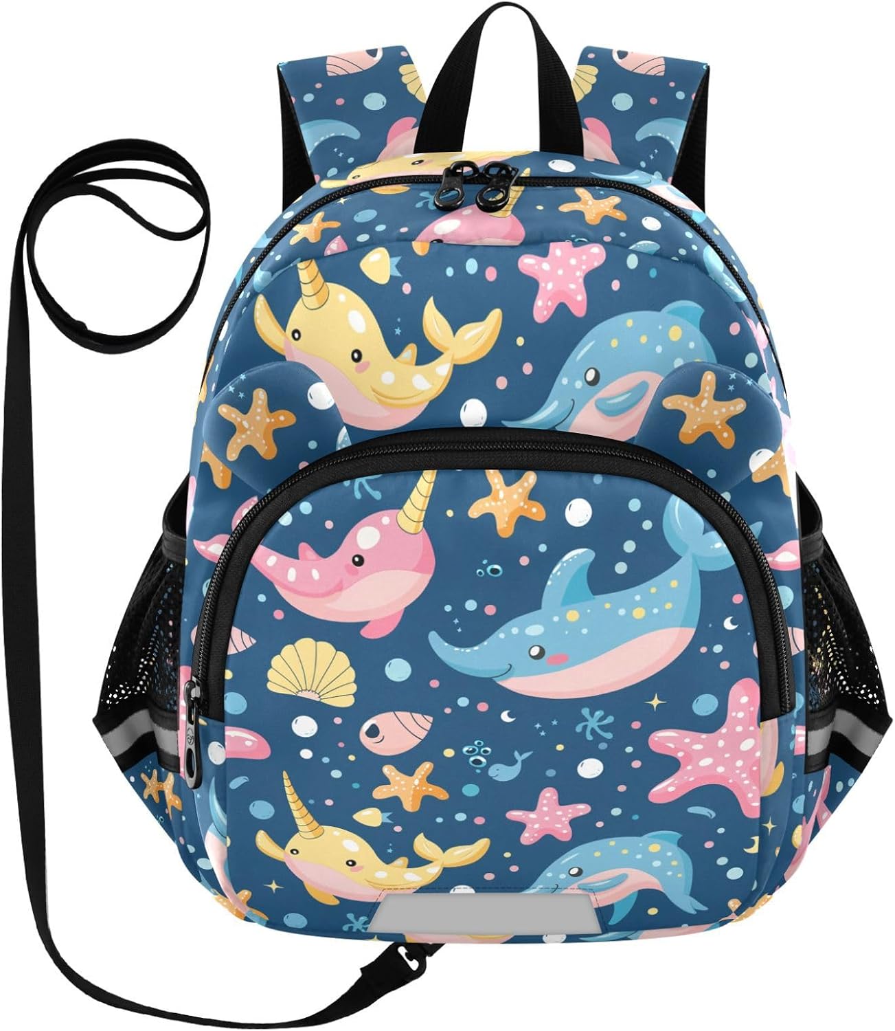 Kids Backpack Colorful Narwhal Sea Blue Toddler Bookbag, Mini Travel Bag for Baby Girl Boy 3-6 Years M