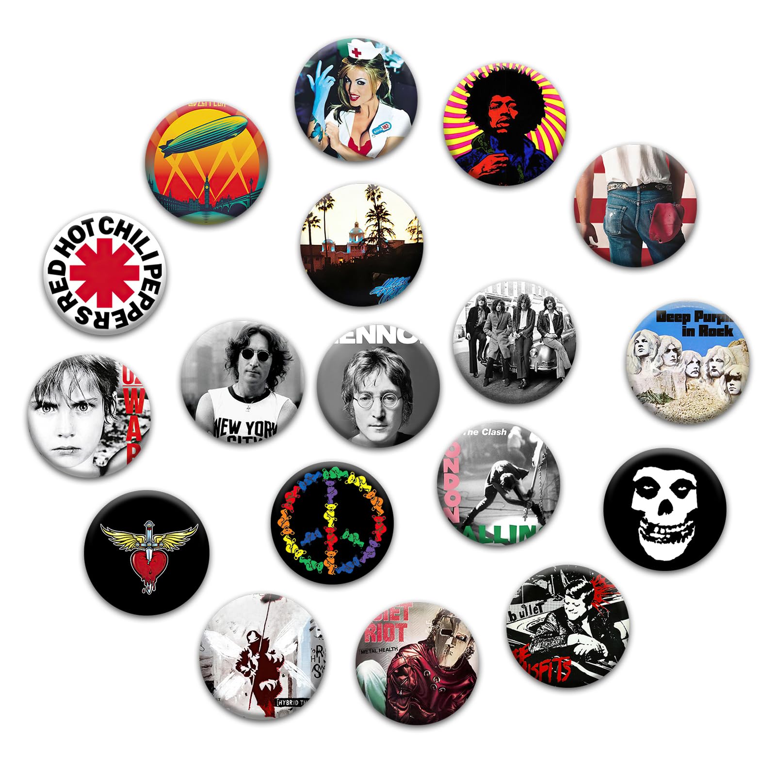 GTOTd Rock Singer Pins Set (18Pcs 1.5 inch 3.8cm). Gifts Decor Brooch Rock Music Badges for Bags Backpack Jacket Clothing Accessories Crafts for Teens