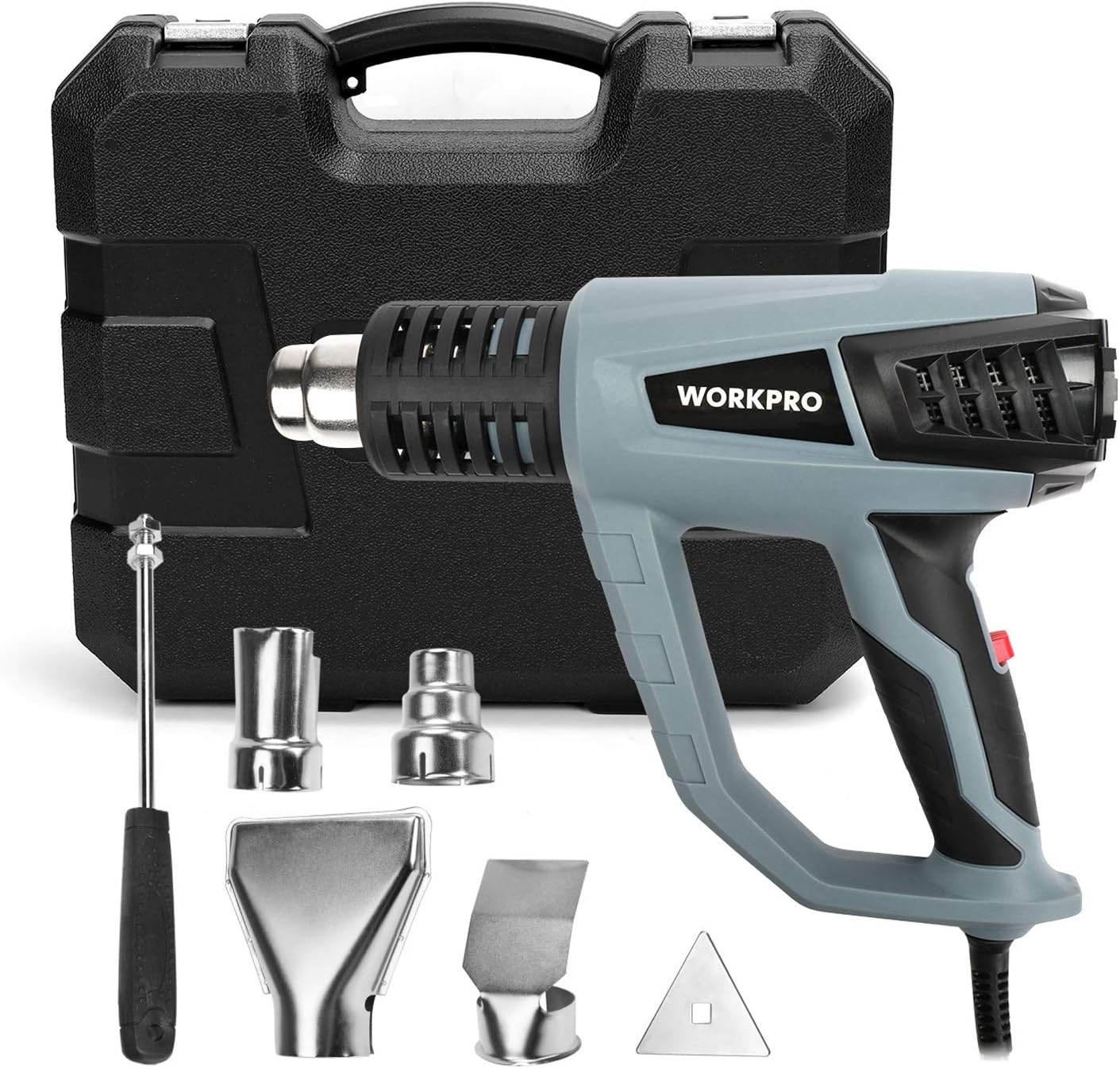 WORKPRO Heat Gun, Heavy Duty Hot Air Gun 1500W 122°F-1112°F(50°C-600°C) Variable Temperature Control,3 Modes with Four Metal Nozzle Attachments(UL)