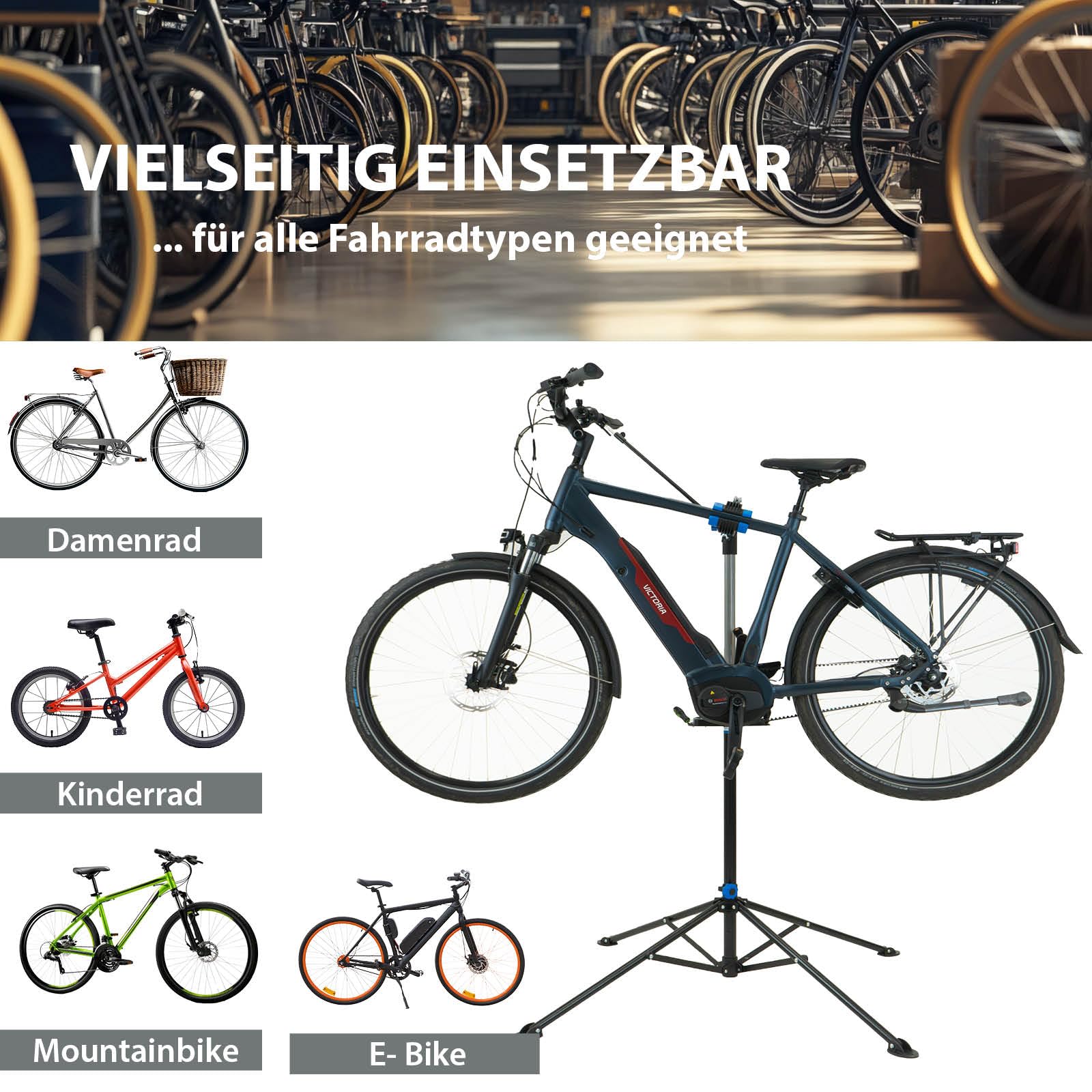 TRUTZHOLM Fahrradmontageständer 360° drehbar höhenverstellbar 30 kg Traglast Stahl mit magnetischer Werkzeugablage schwarz für Fahrräder Mountainbikes E-Bikes