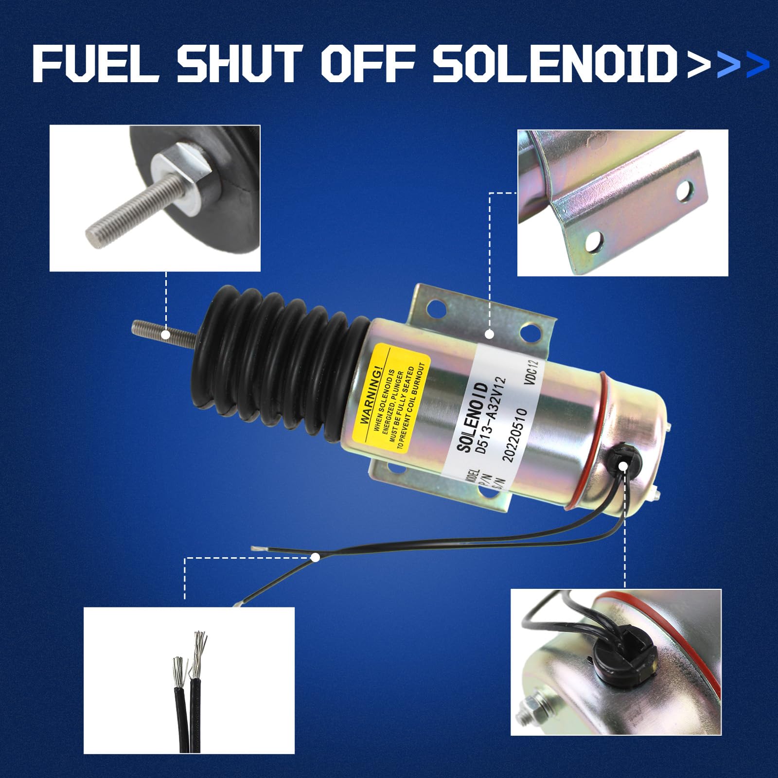 D513-A32V12 2002-12E2U 2001-24E2U1 D513-B32V24 067599-000 - Solenoide de apagado de combustible de 12 V para válvula solenoide de parada de motor Genie JLG Trombetta