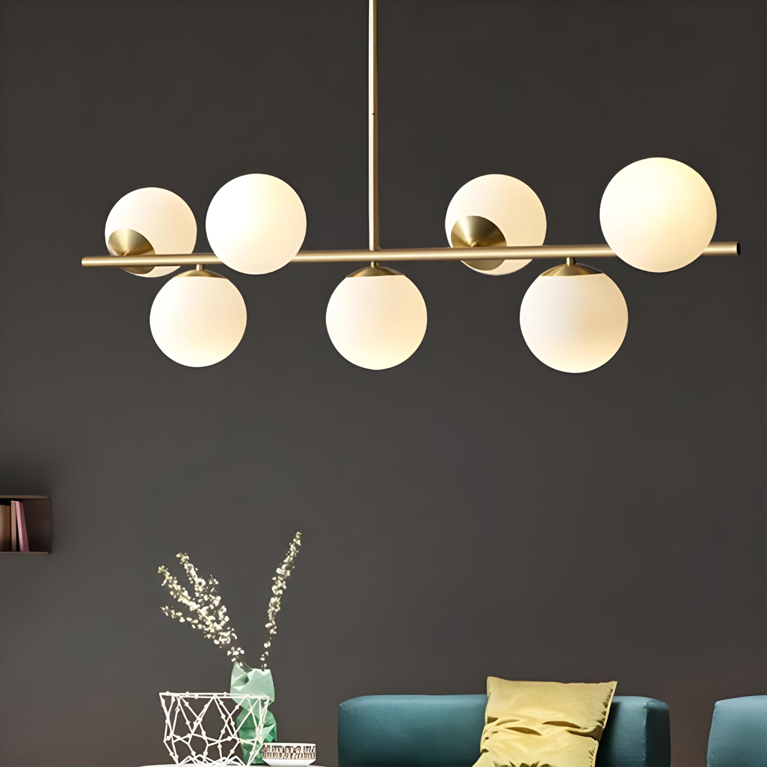 twixle 7 Doom Straight Light Glass Globe Modern Metal Ceiling Light Hanging Lamp Chandelier Fixture Semi Flush Mount Chandelier for Living Room Dining Room Bedroom (Bulb Not Included)-image-36