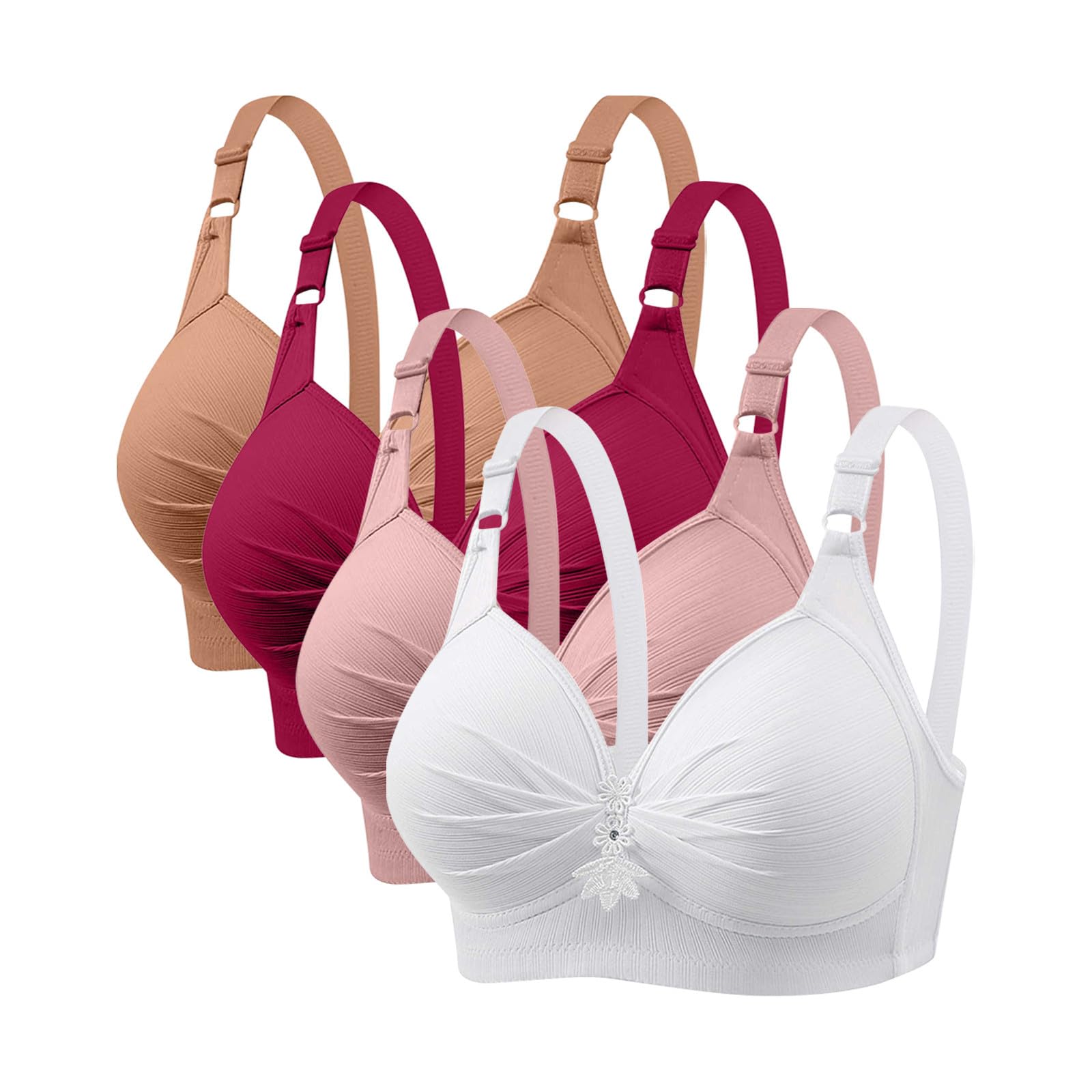 4 Pack No Underwire Bras for Women Full Support Comfort T-Shirt Bra Wirefree Everyday Push Up Bra