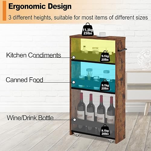 Miniatura 3 de MARTY Carrito utilitario delgado de 4 niveles con mango de ruedas, carrito de almacenamiento de cocina, organizador de estantería móvil deslizante