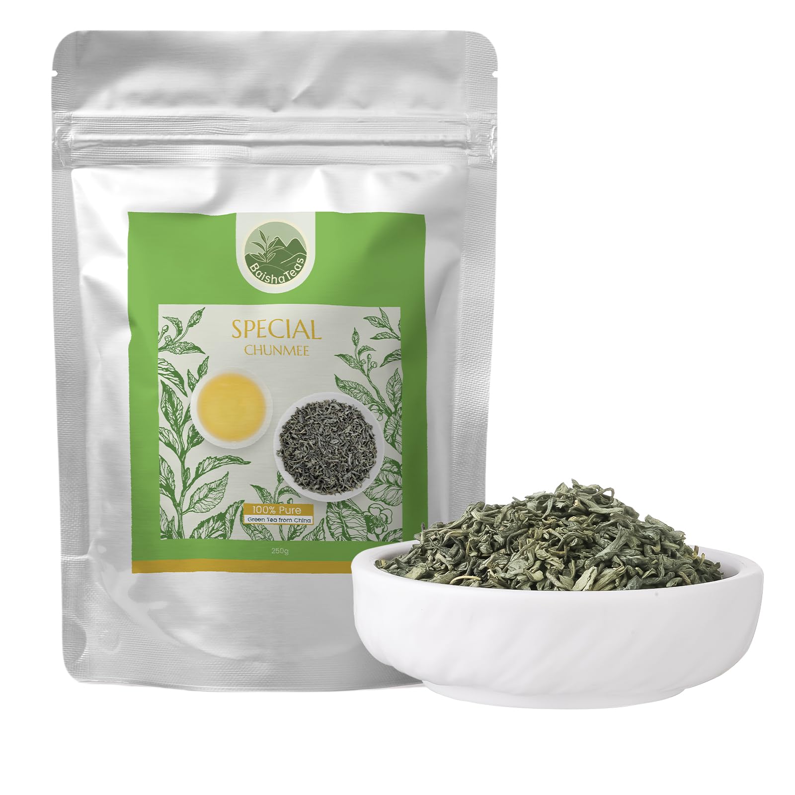 BaishaTeas Grüner Tee Lose aus China, 250g,100% reiner Chun Mee Tee, glutenfrei, hochwertiger Grüntee direkt aus China, für über 120 Tassen