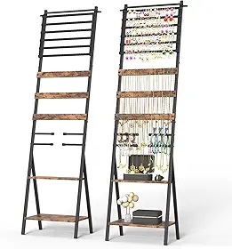 Armário de joias com visor para brincos, colar, suporte organizador de joias, grande organizador de joias, independente para colar, relógios, anéis, pulseiras, organizadores de joias de chão e