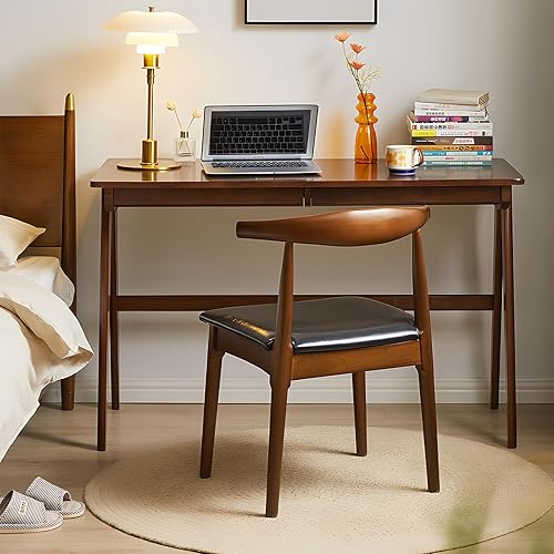 Miniatura 3 de Escritorio para computadora con cajones, escritorio de madera maciza, escritorios de oficina en casa modernos de mediados de siglo, mesa de estudio