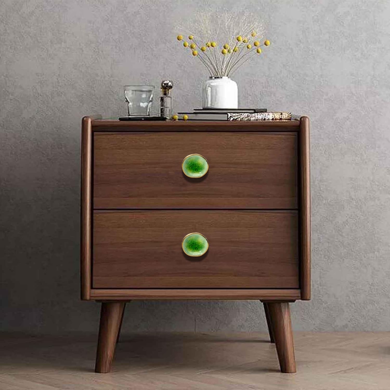 Perilla Home Keramik-Türknäufe, dekorativ, rund, mit Schraube, für Schrank, Schublade, Kommode, Schlafzimmer, Küchenschrank, Kleiderschrank, 4,2 x 3,8 x 3,2 cm, 6 Stück (Nantes Green)