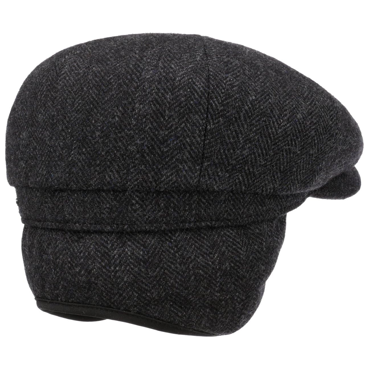 Stetson Hatteras Classic Ear Flaps Flatcap Schirmmütze Fischgrätmuster Wollcap Ohrenschutz Made in EU Herren Herbst Winter