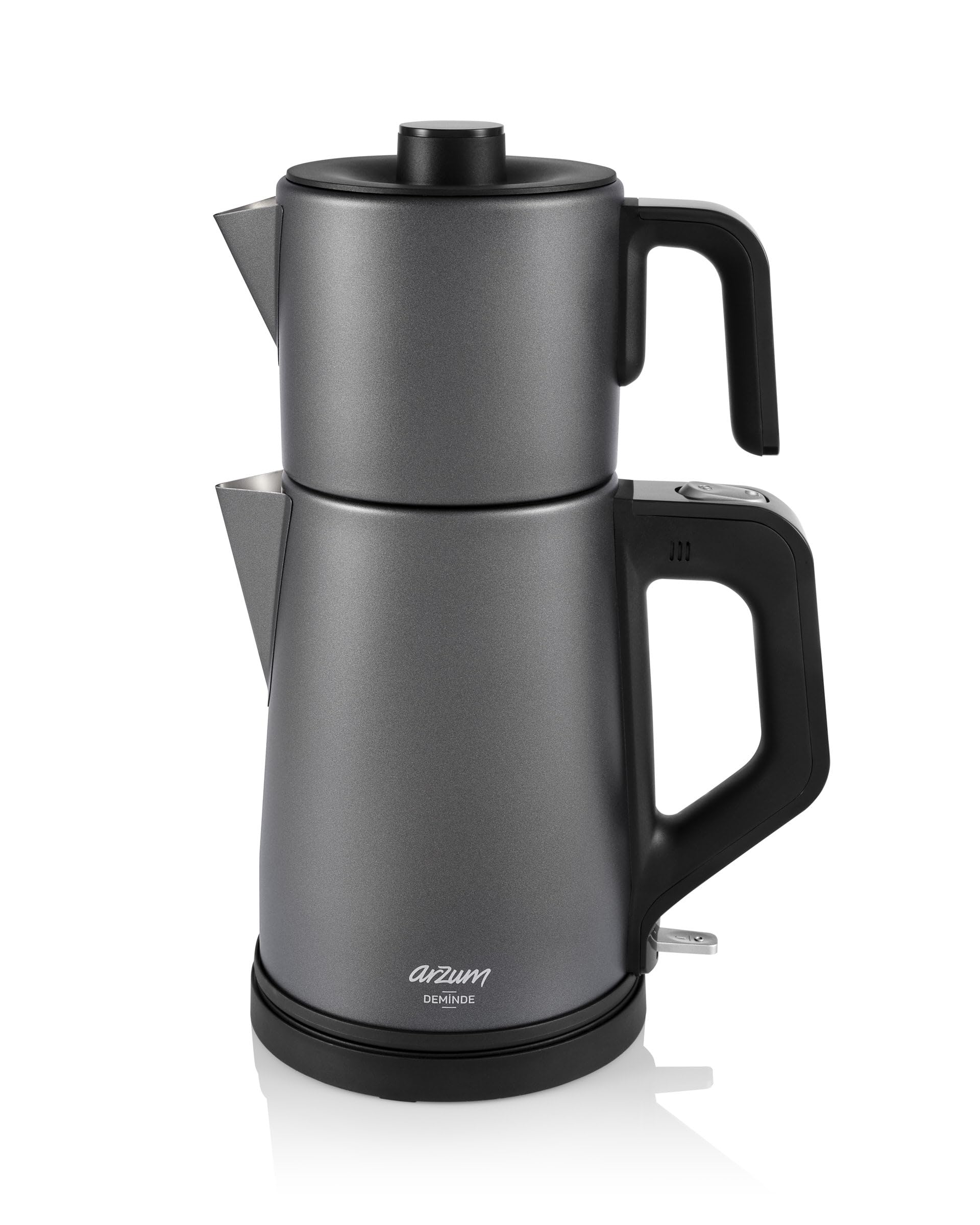 Arzum AR3130 Deminde Teemaschine, Grau, 1800W Elektrischer Teebereiter mit 1,8 Liter Wassertank und 1,2 Liter Glaskanne, Doppelheizsystem und Warmhaltefunktion