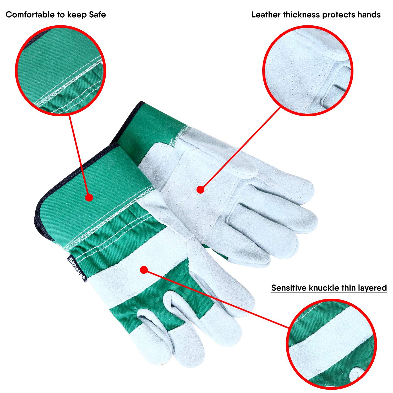 Thorn Proof Work Gloves Heavy duty Leather Gardening Gloves for Ladies Women Durable Protective Garden Rigger Hand Utility Safety Men Kids Washable Gripper(Green - Image 4