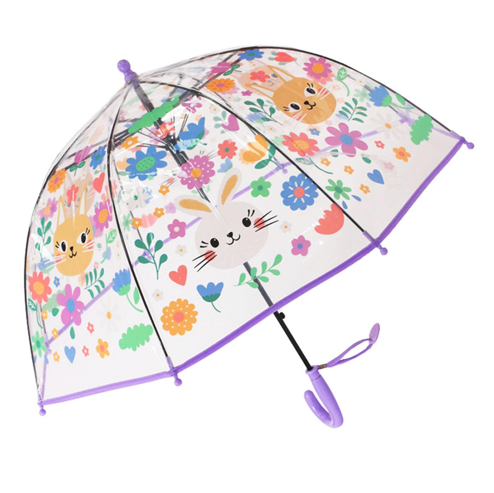 ThreeH Kinder Regenschirm automatischer Öffnung 8 Fiberglasrippen und griffigem Griff transparenter Kuppelschirm