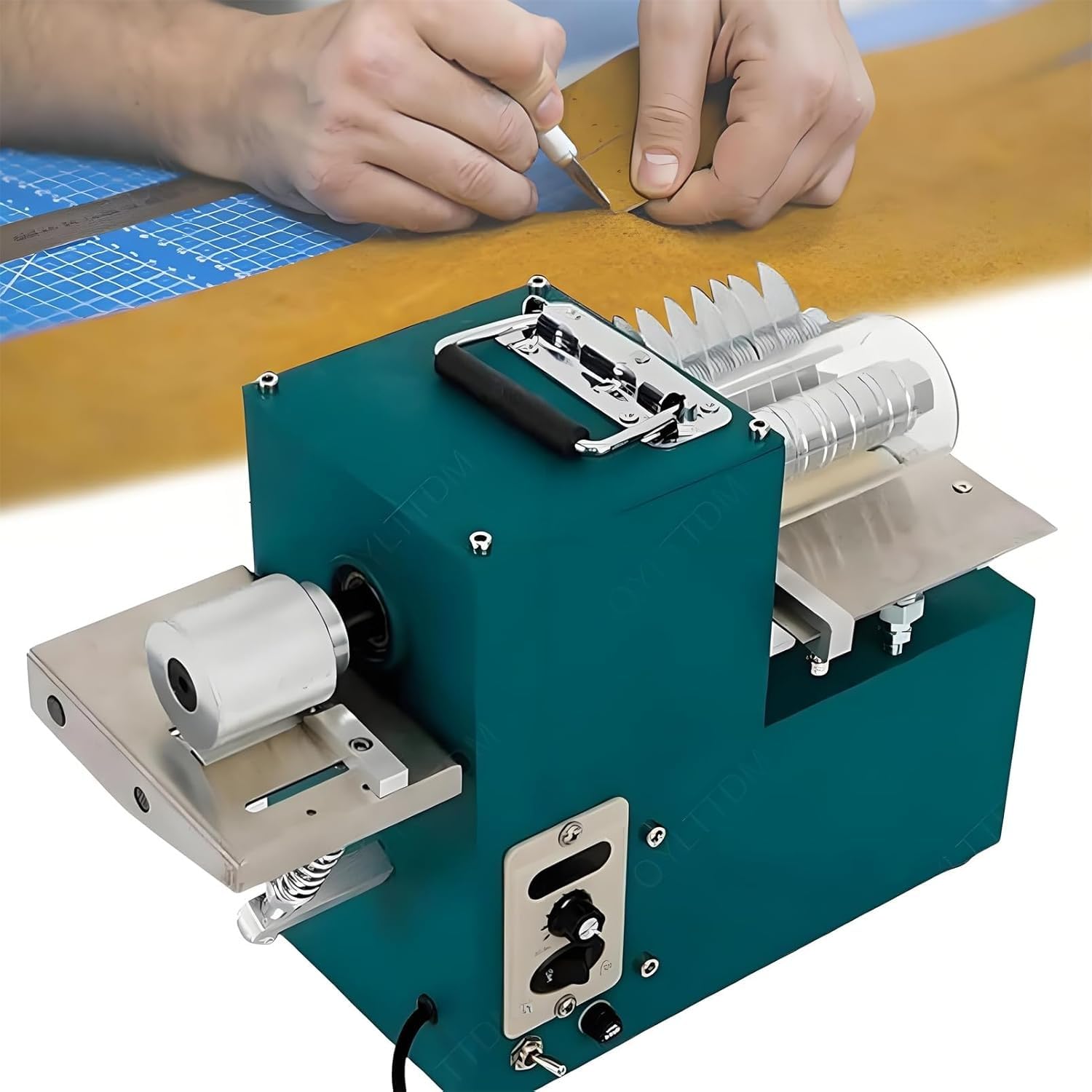 MYUYEE Professional Leather Slitting Machine, 60W Motor, 1400RPM, Adjustable Cutting Speed for Leather Rubber Sheet