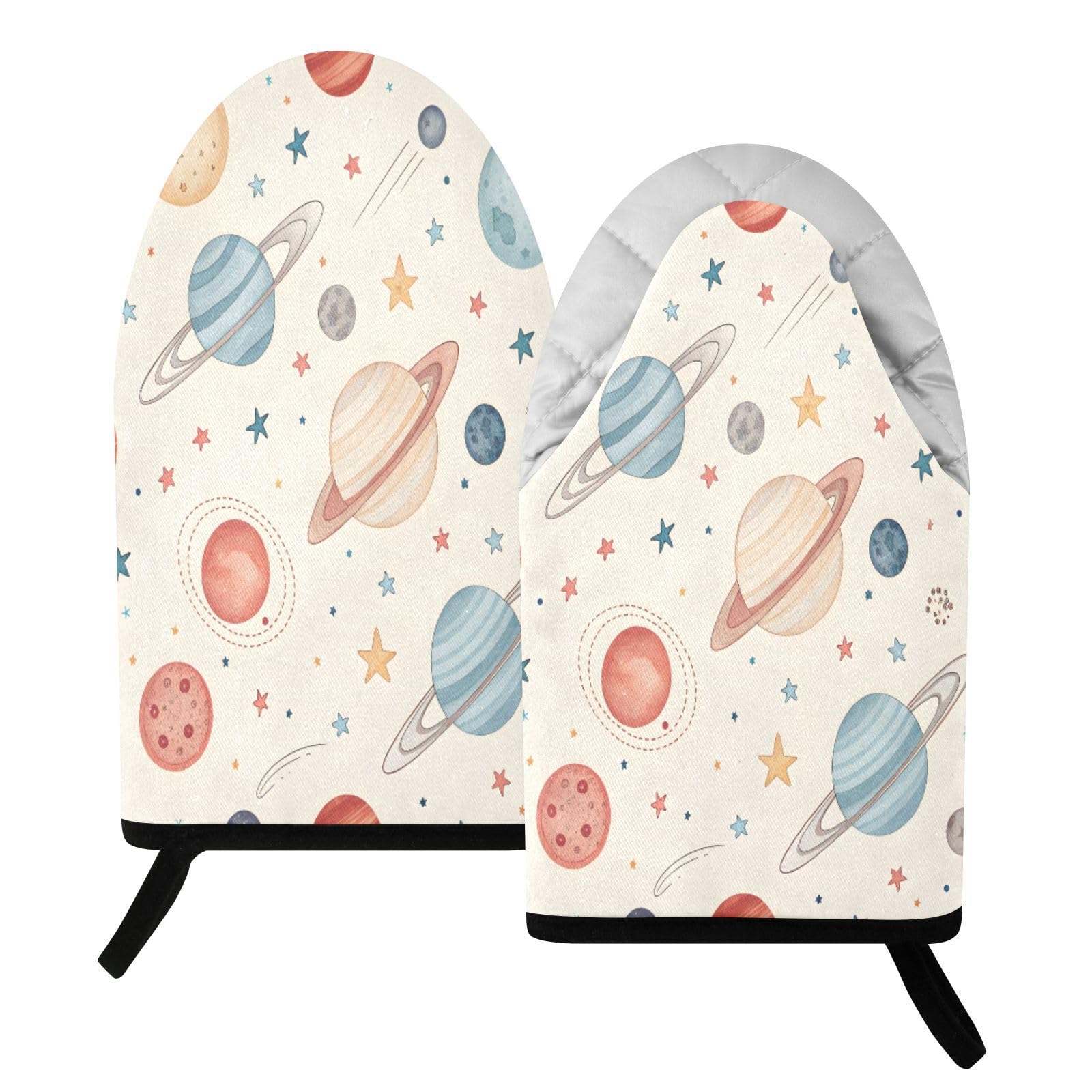 BURSTDDY Watercolor Planets Oven Mitt,Heat Resistant Kitchen Mitts for Cooking