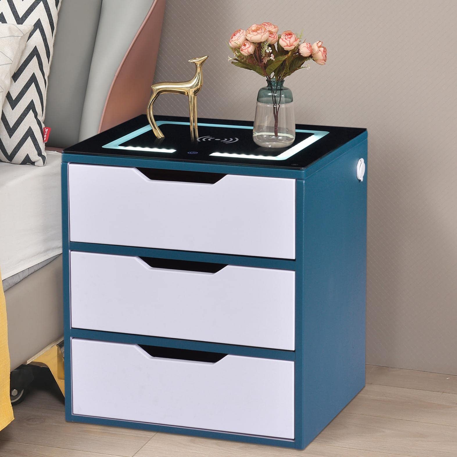 Buy MoregenBV Night Table USB Ports,Nightstand Modern with Drawers