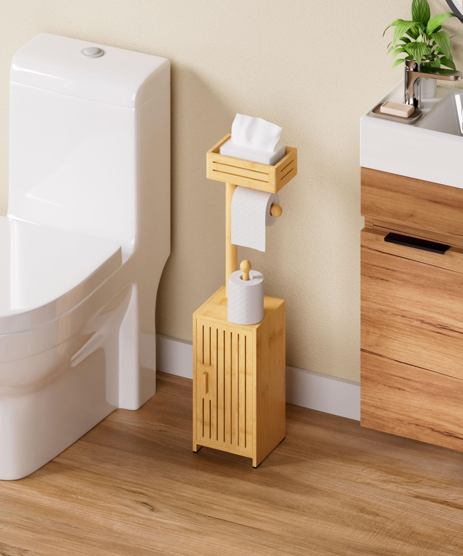 Yorbay Portarotolo Carta Igienica in Bambù: Alto 73,5 cm con Contenitore