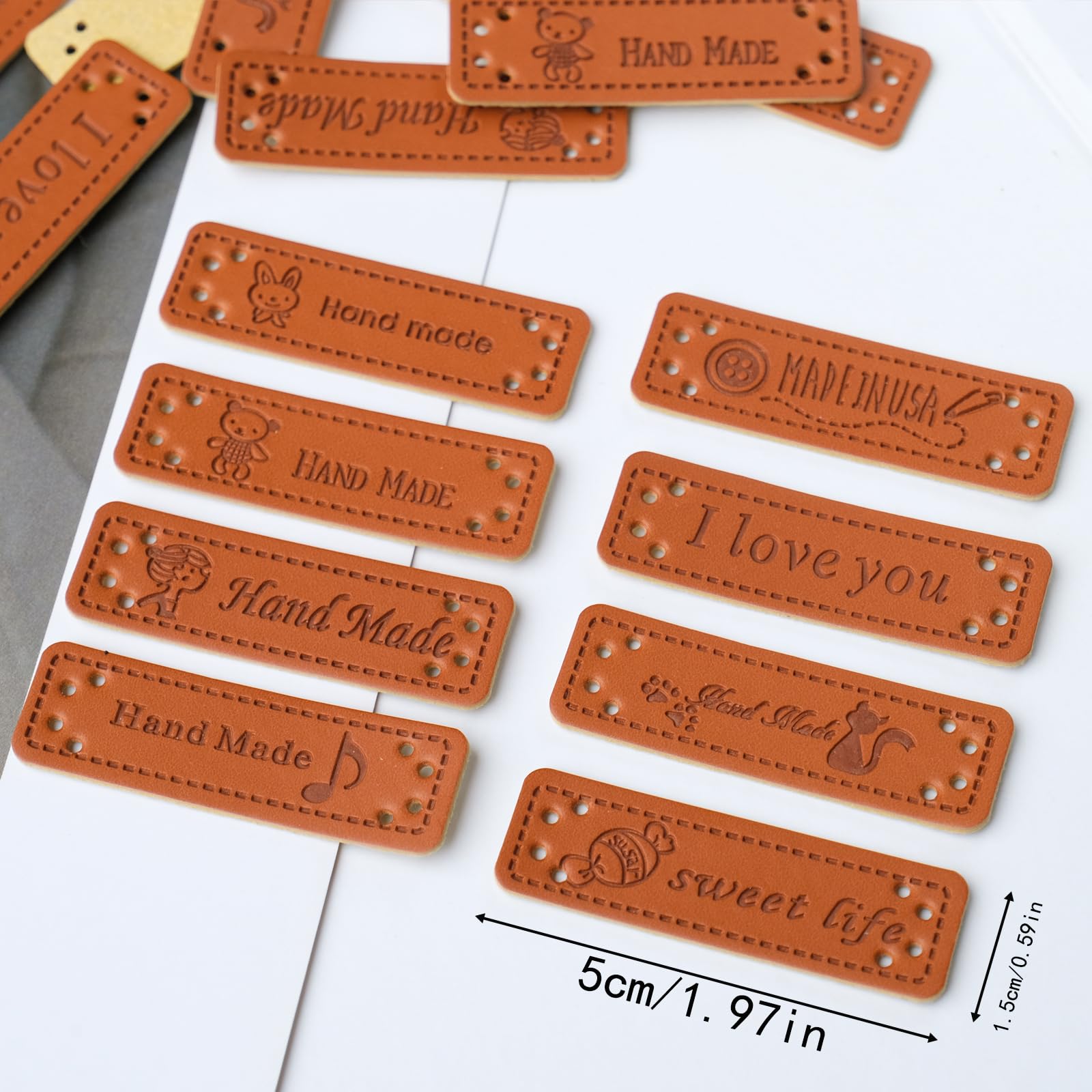 100 Etichette In Tessuto E Pelle PU - Per Abiti, Borse E Accessori Fai Da Te