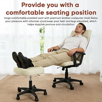 Ergonomic Adjustable Under Desk Footrest,Ottoman with Wheels | 500lbs|360 swivel Silent PU casters|Thick 2.36 Seat| Rolling Stool with Wheels for Massage,Salon,Spa,Clinic,Office,Home