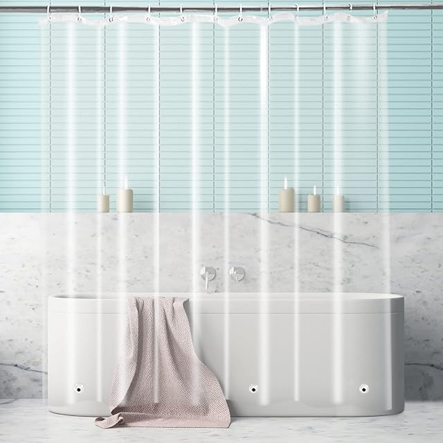 XTF2015 Clear Shower Curtain Liner, Heavyweight Waterproof Transparent Shower Curtain Liner with Hooks and Heavy Duty Magnets, 72 x 72 inches
