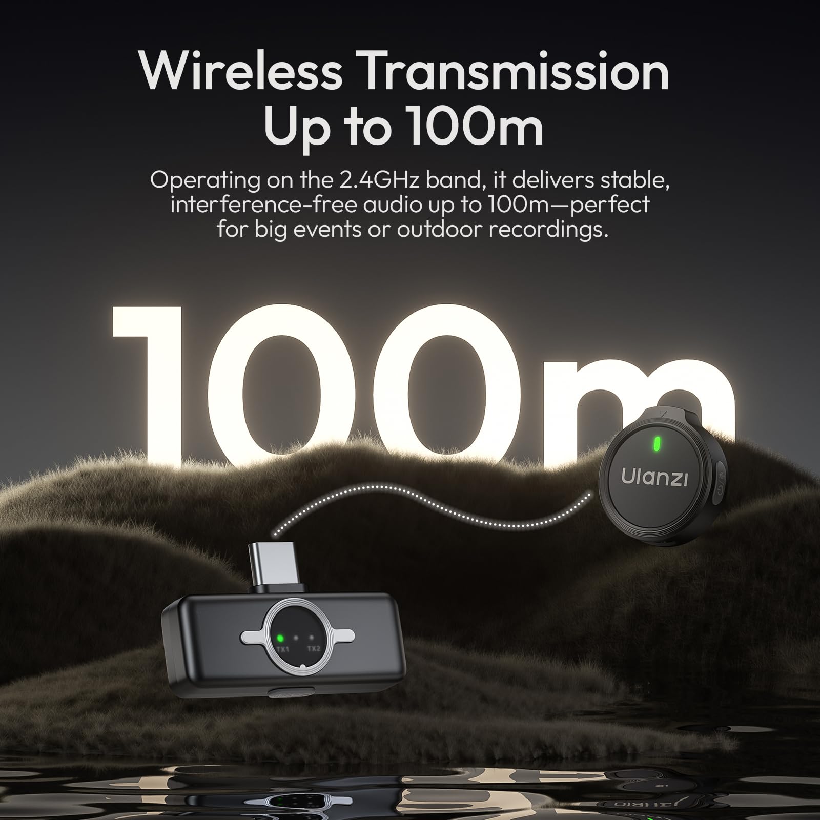 ULANZI A21 microfono wireless professionale per cellulare, Mini microfono USB C, Durata batteria 30H, Microfono bluetooth per video social,portata 100 m, Compatibile con iPhone17 16 15